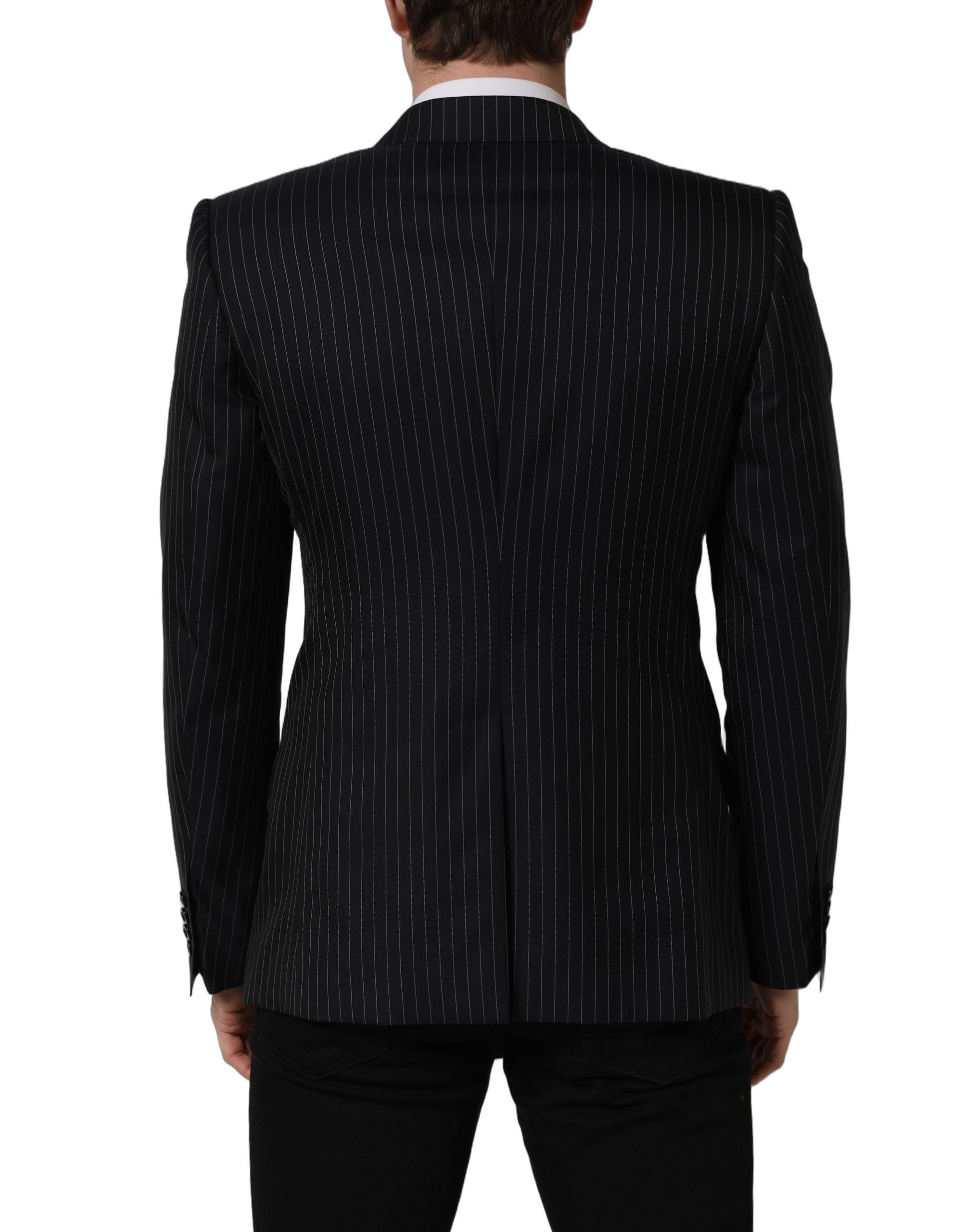 Dolce & Gabbana Black Stripes Wool Double Breasted Jacket