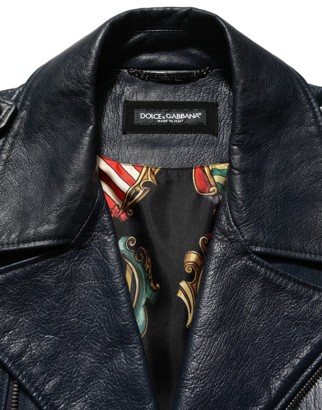 Dolce & Gabbana Black Leather Men Biker Coat Goatskin Jacket