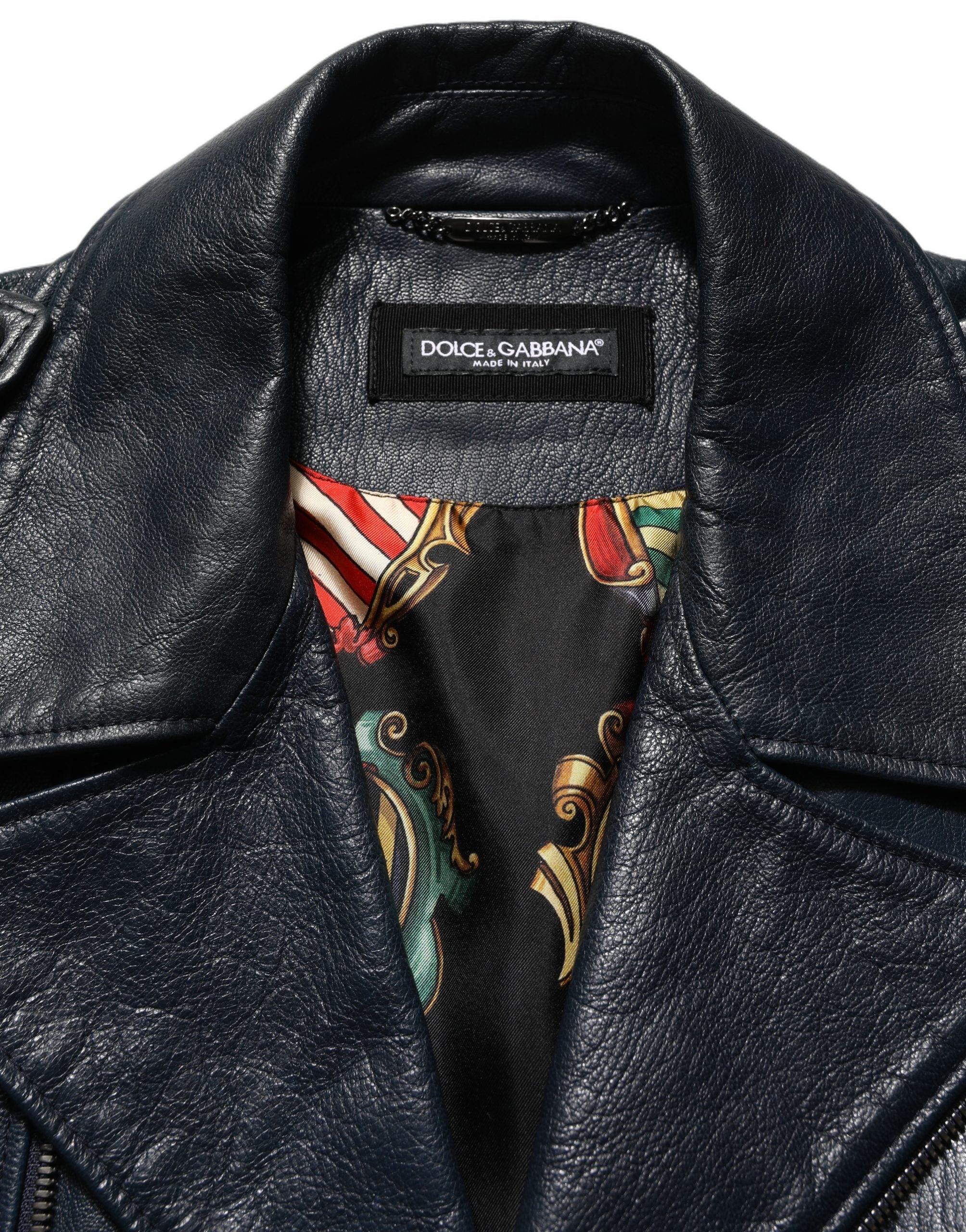 Dolce & Gabbana Black Leather Men Biker Coat Goatskin Jacket