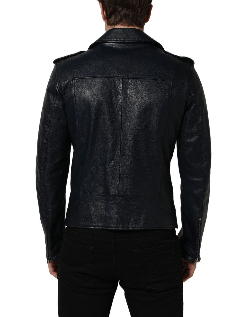 Dolce & Gabbana Black Leather Men Biker Coat Goatskin Jacket