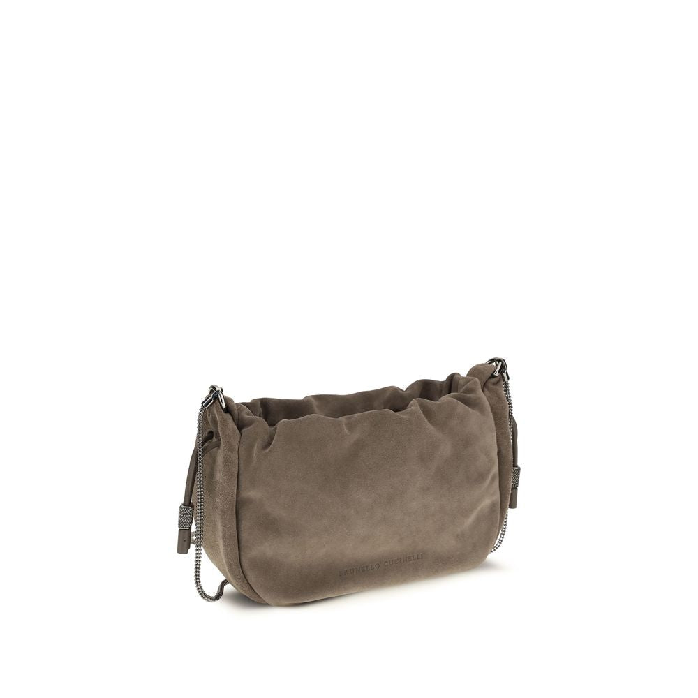 Brunello Cucinelli Brown Calf Leather Bos Taurus Shoulder Bag