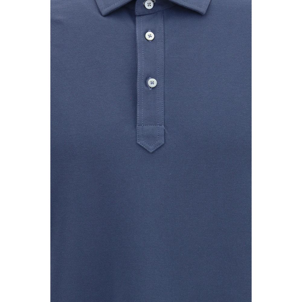 Brunello Cucinelli Blue Cotton Polo Shirt
