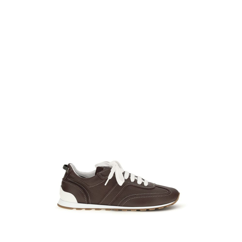 Brunello Cucinelli Brown Calf Leather Bos Taurus Athletic Sneakers