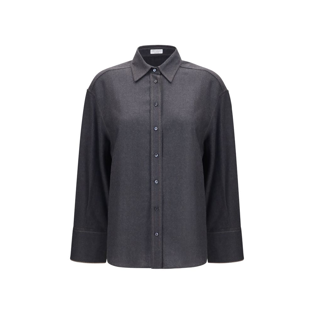 Brunello Cucinelli Gray Wool Oves Aries Dress Shirt
