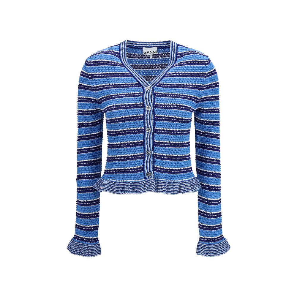 Ganni Blue Cotton Cardigan