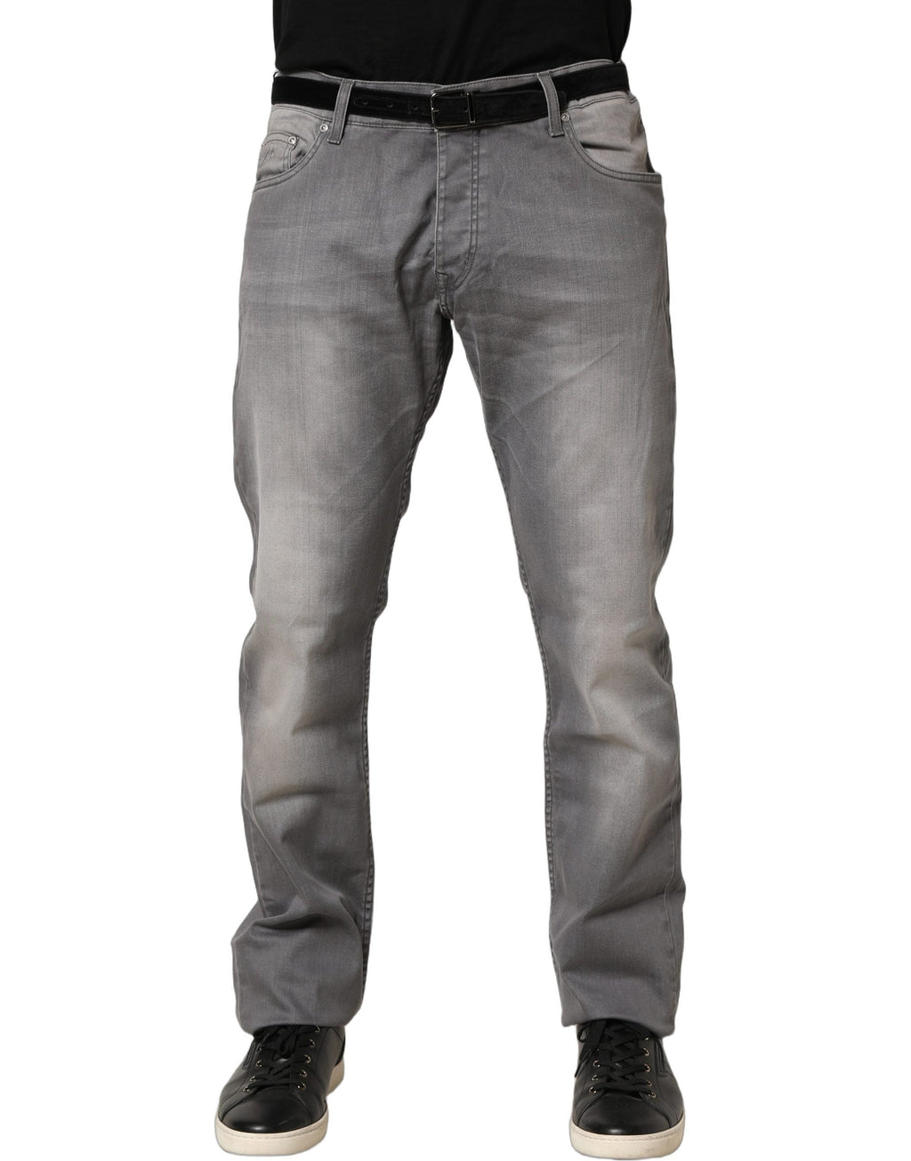 GF Ferre Gray Washed Mid Waist Straight Men Denim Trouser Jeans