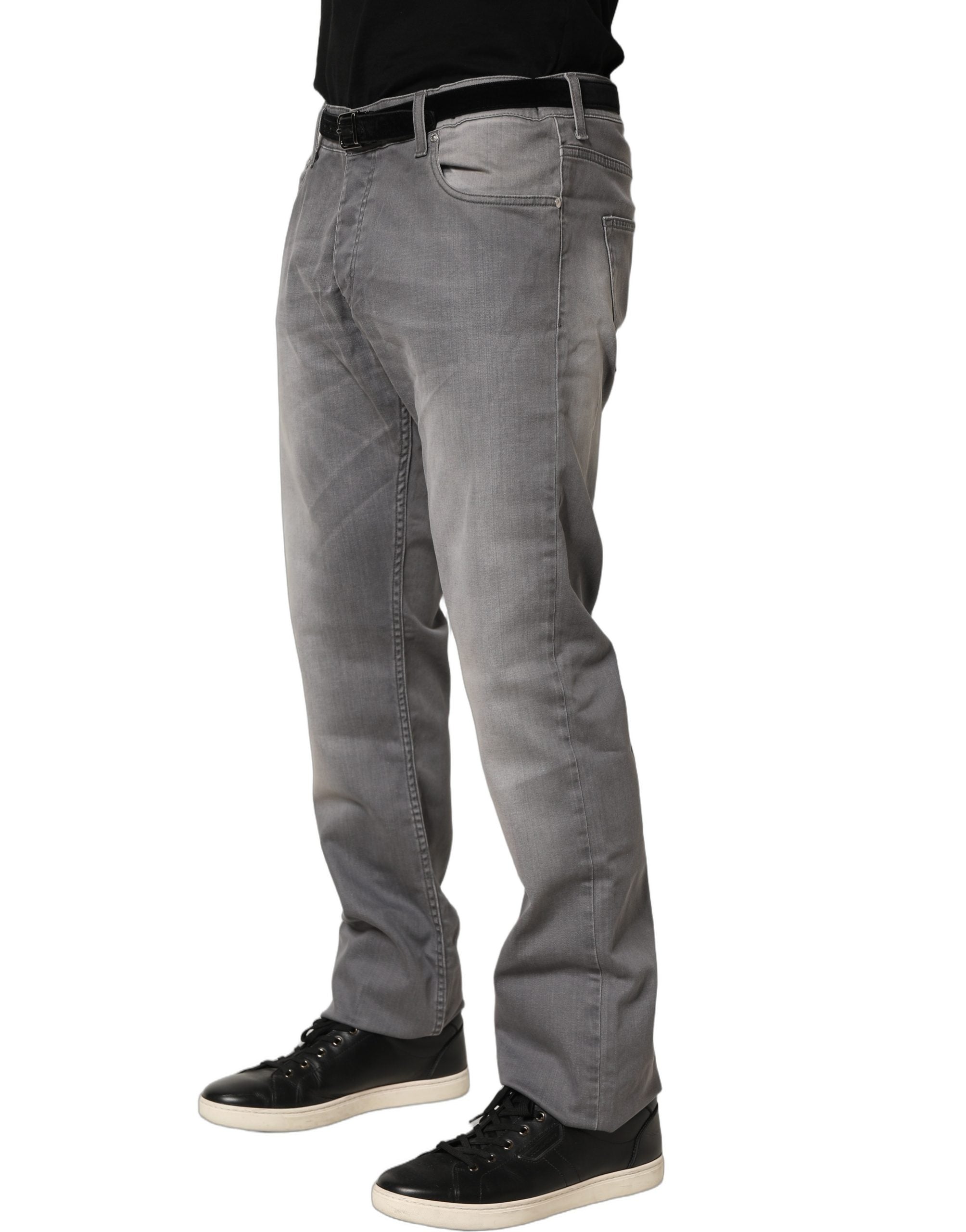 GF Ferre Gray Washed Mid Waist Straight Men Denim Trouser Jeans