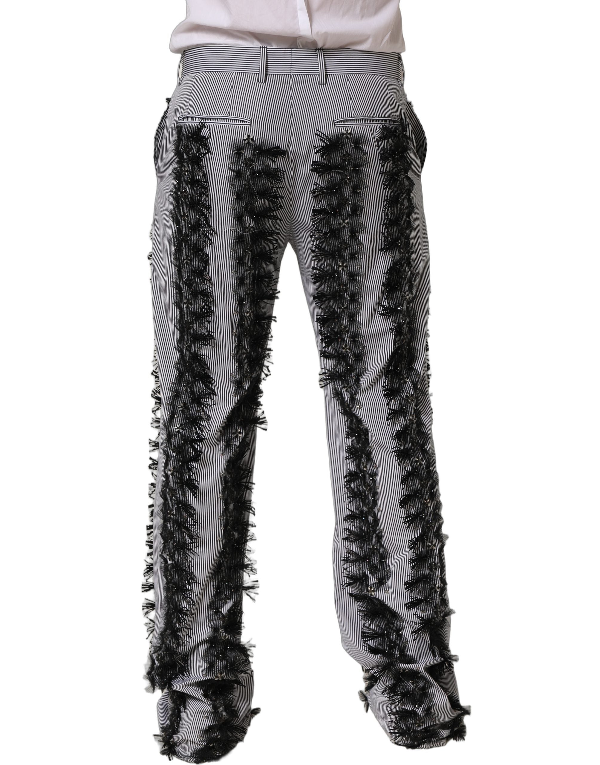 Dolce & Gabbana BlackGray Pinstripe Embellished Trouser Pants
