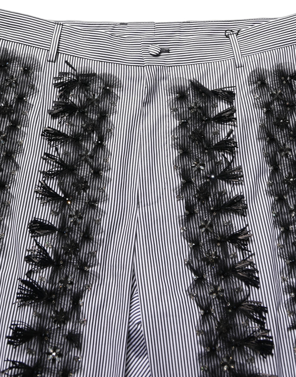 Dolce & Gabbana BlackGray Pinstripe Embellished Trouser Pants