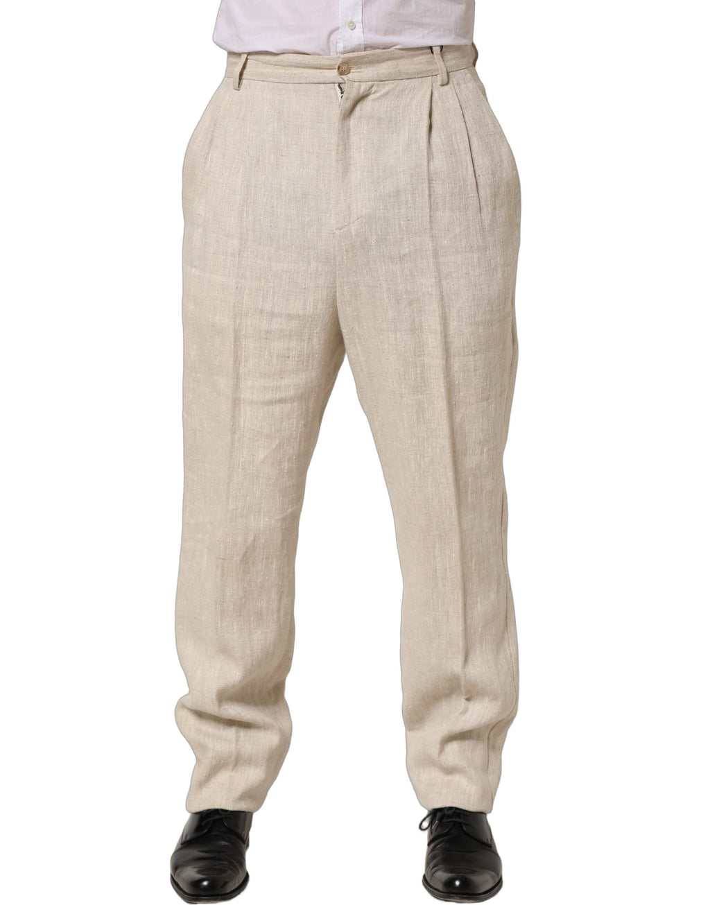 Dolce & Gabbana Beige Linen Tapered Men Dress Trouser Pants
