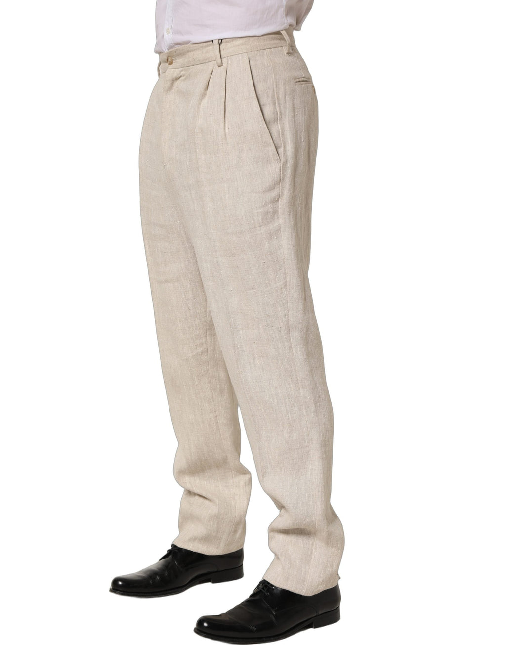 Dolce & Gabbana Beige Linen Tapered Men Dress Trouser Pants