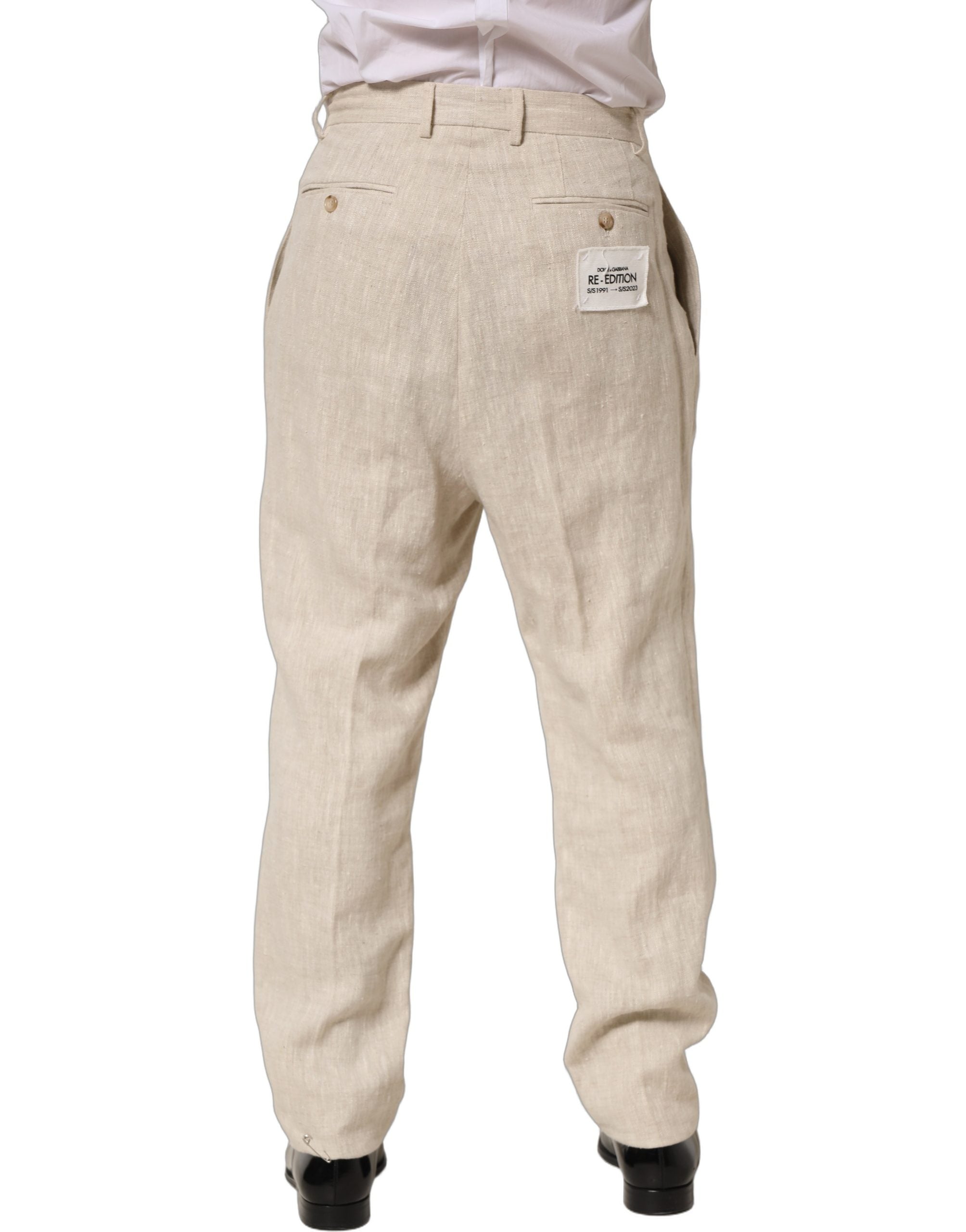 Dolce & Gabbana Beige Linen Tapered Men Dress Trouser Pants