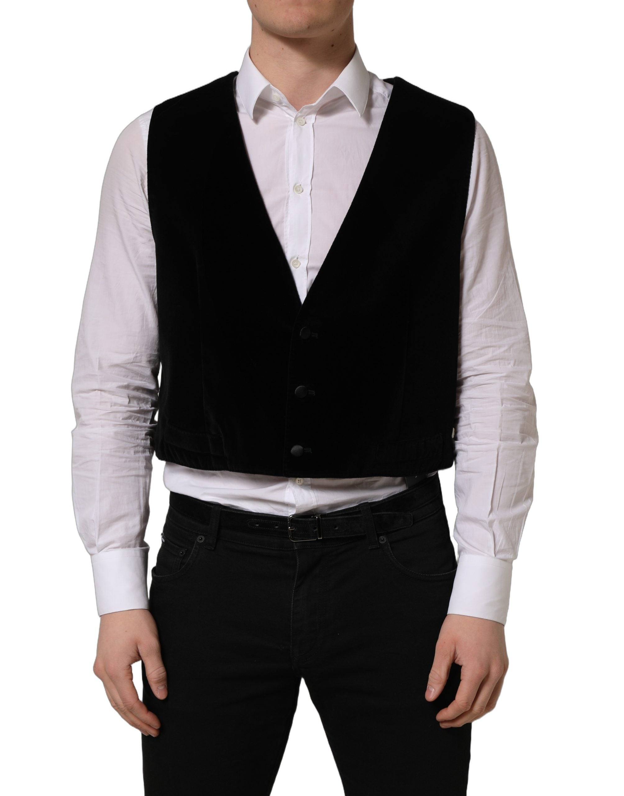 Dolce & Gabbana Black Cotton SingleBreasted Waistcoat Vest