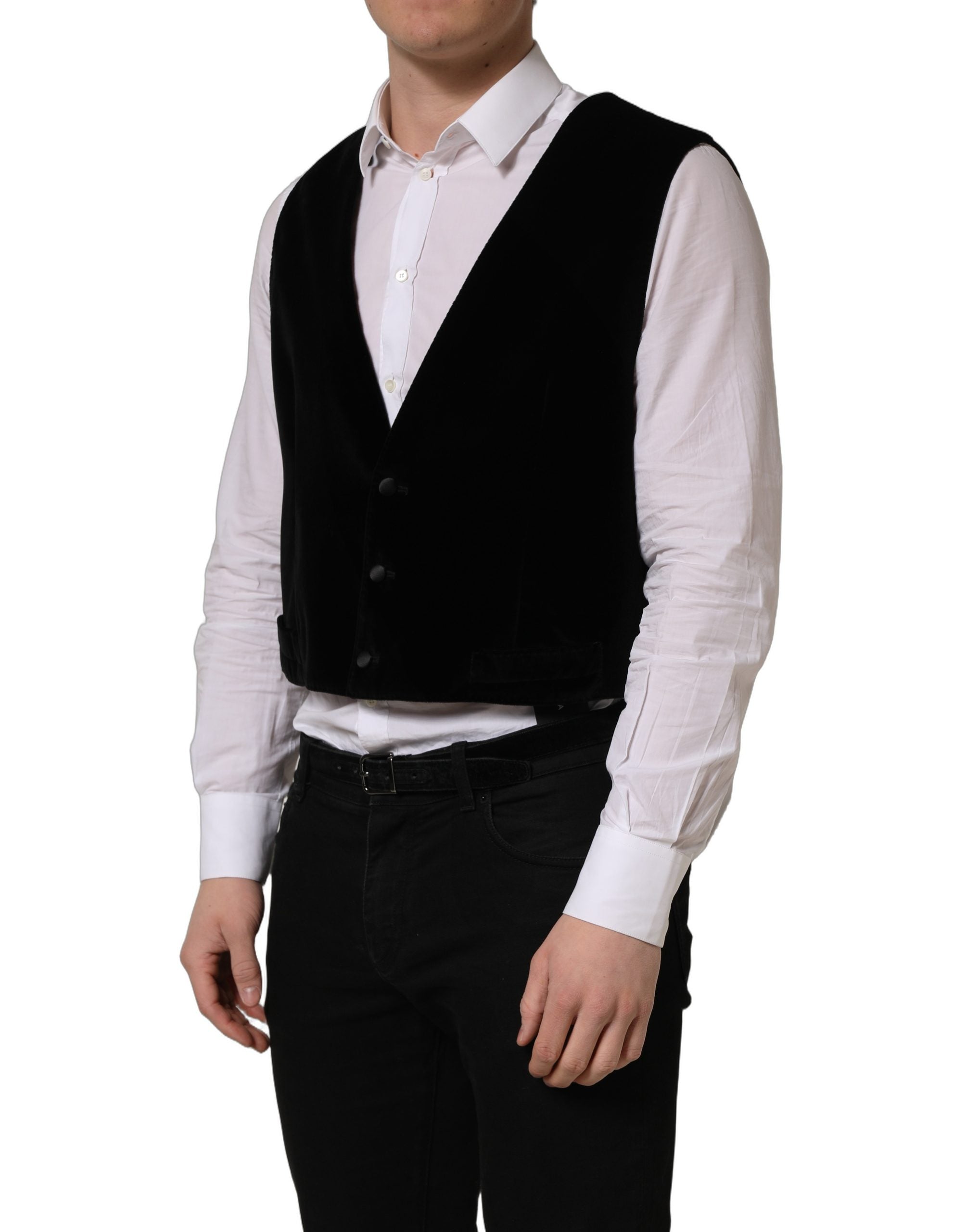 Dolce & Gabbana Black Cotton SingleBreasted Waistcoat Vest