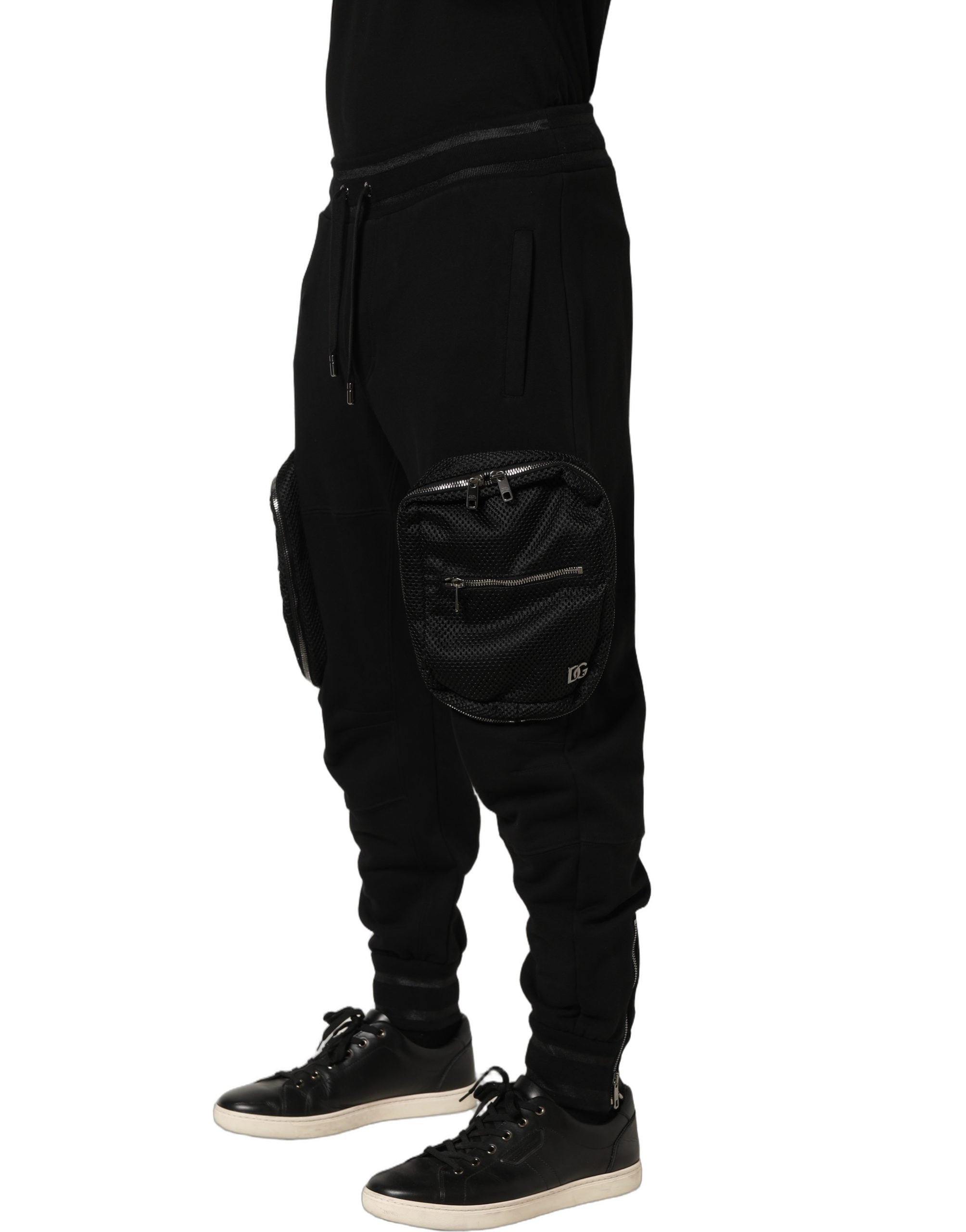 Dolce & Gabbana Black Mid Waist Cargo Jogger Sweatpants Pants