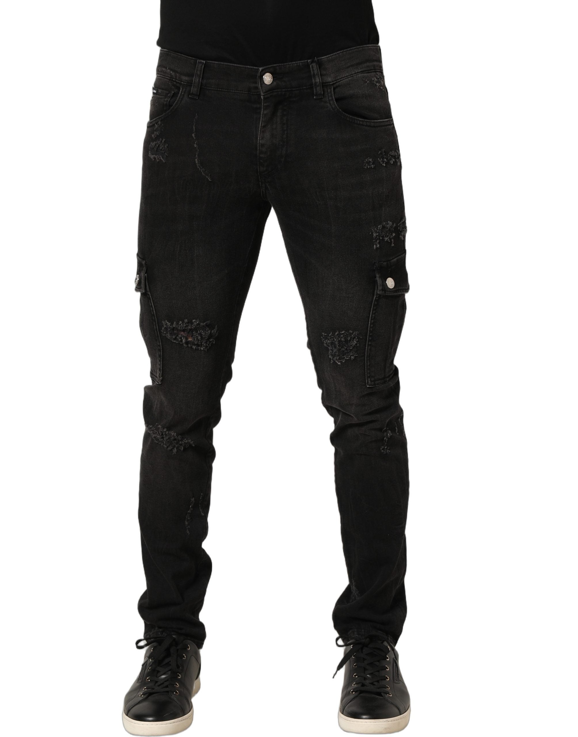 Dolce & Gabbana Black Distressed Cargo Cotton Men Denim Jeans