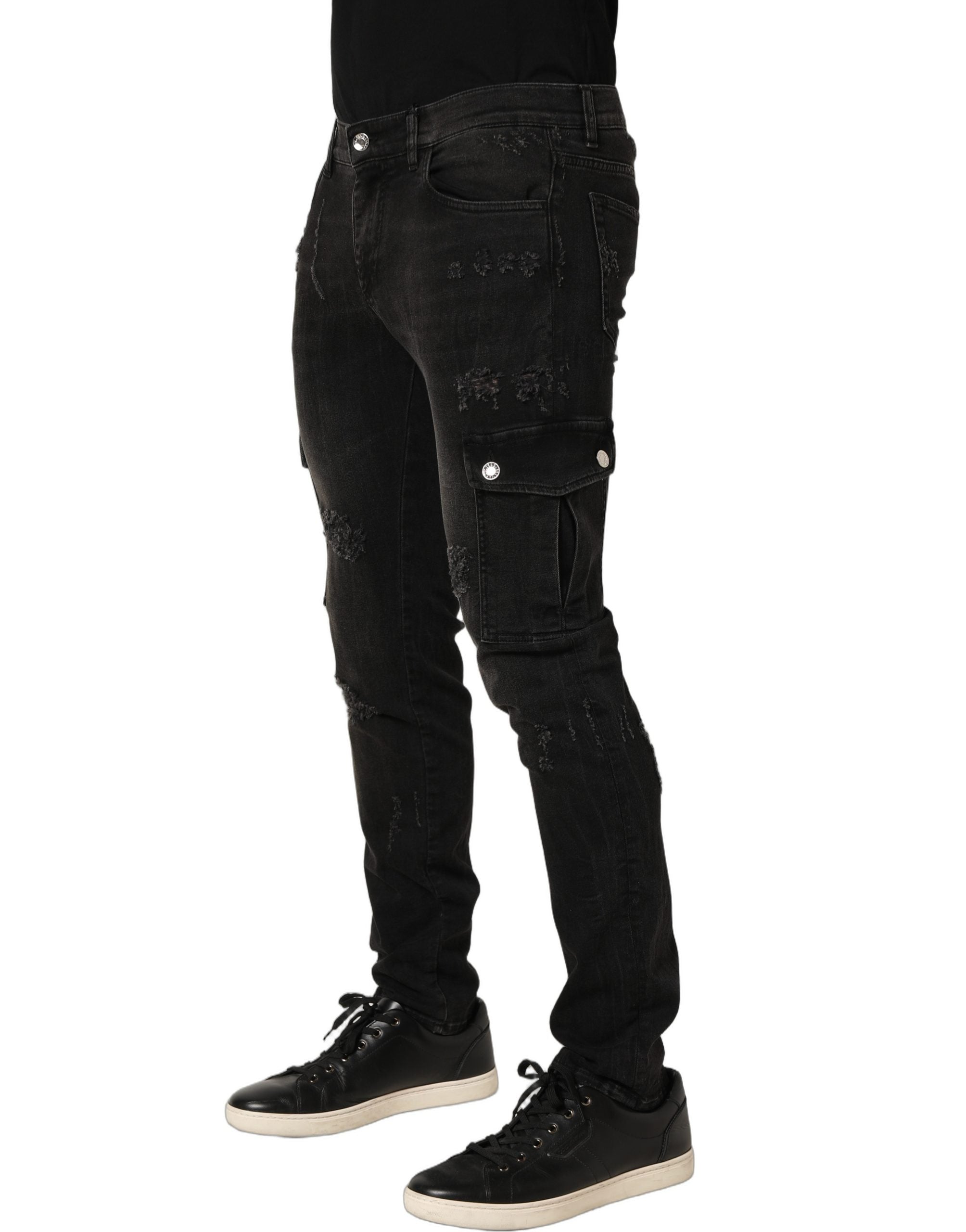 Dolce & Gabbana Black Distressed Cargo Cotton Men Denim Jeans