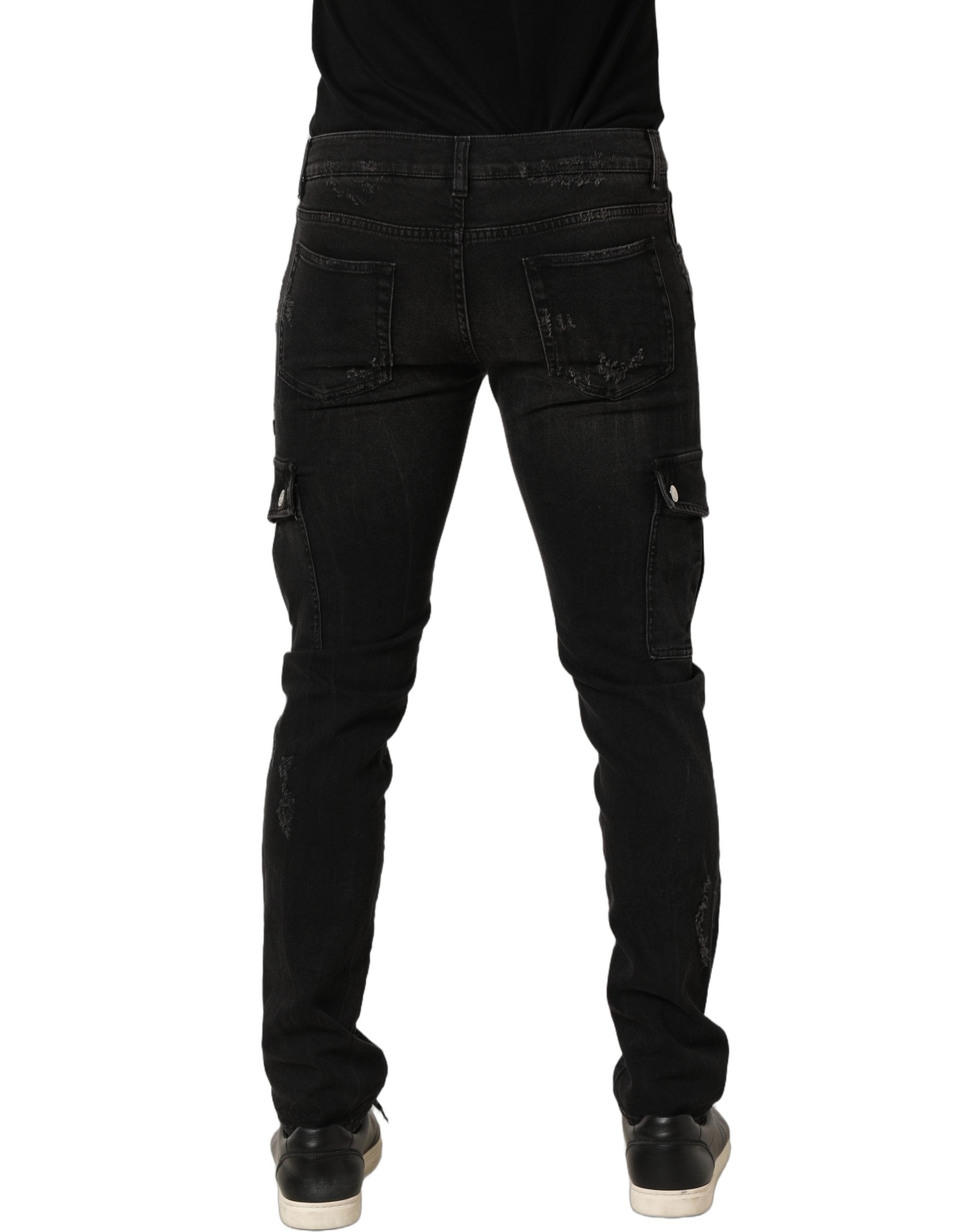 Dolce & Gabbana Black Distressed Cargo Cotton Men Denim Jeans