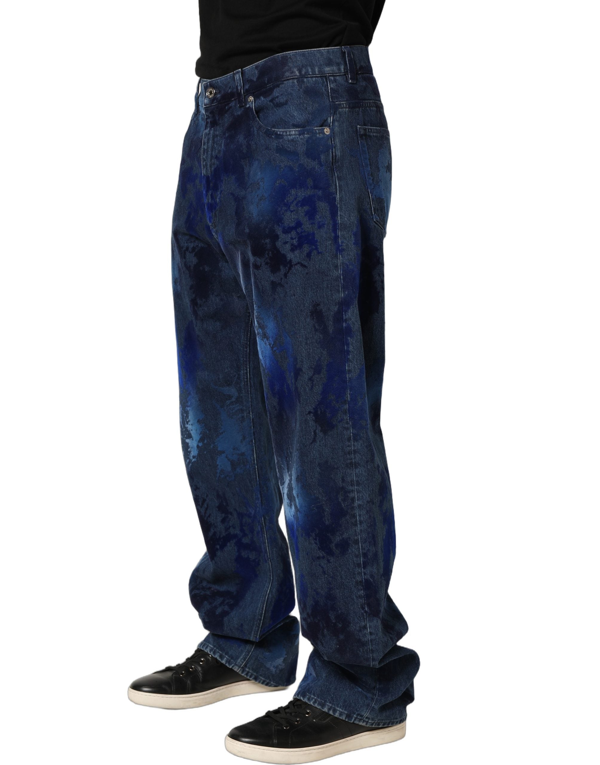Dolce & Gabbana Blue Tie Dye Cotton Men Straight Denim Jeans