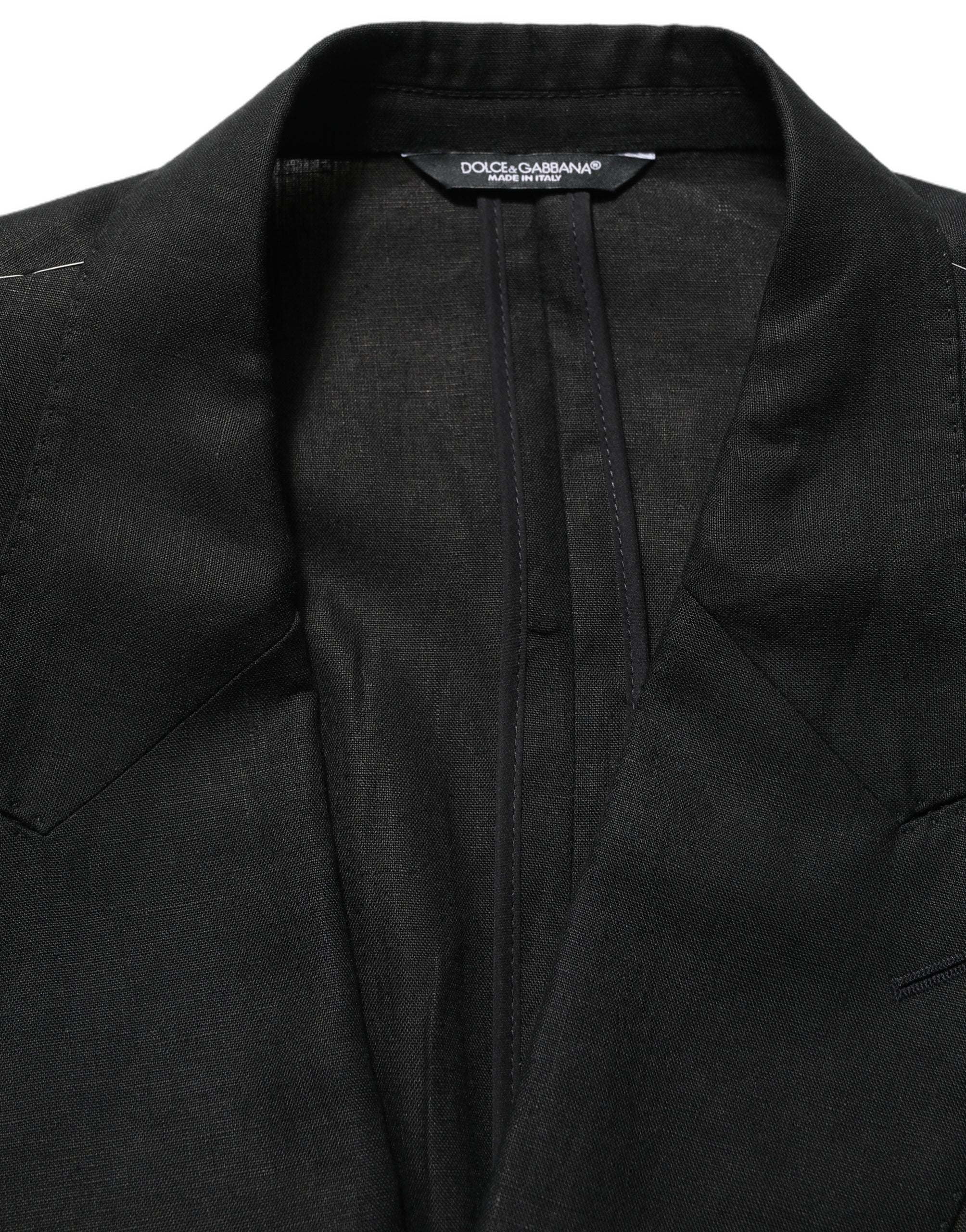 Dolce & Gabbana Black Linen Slim Fit Formal 2 Piece Suit