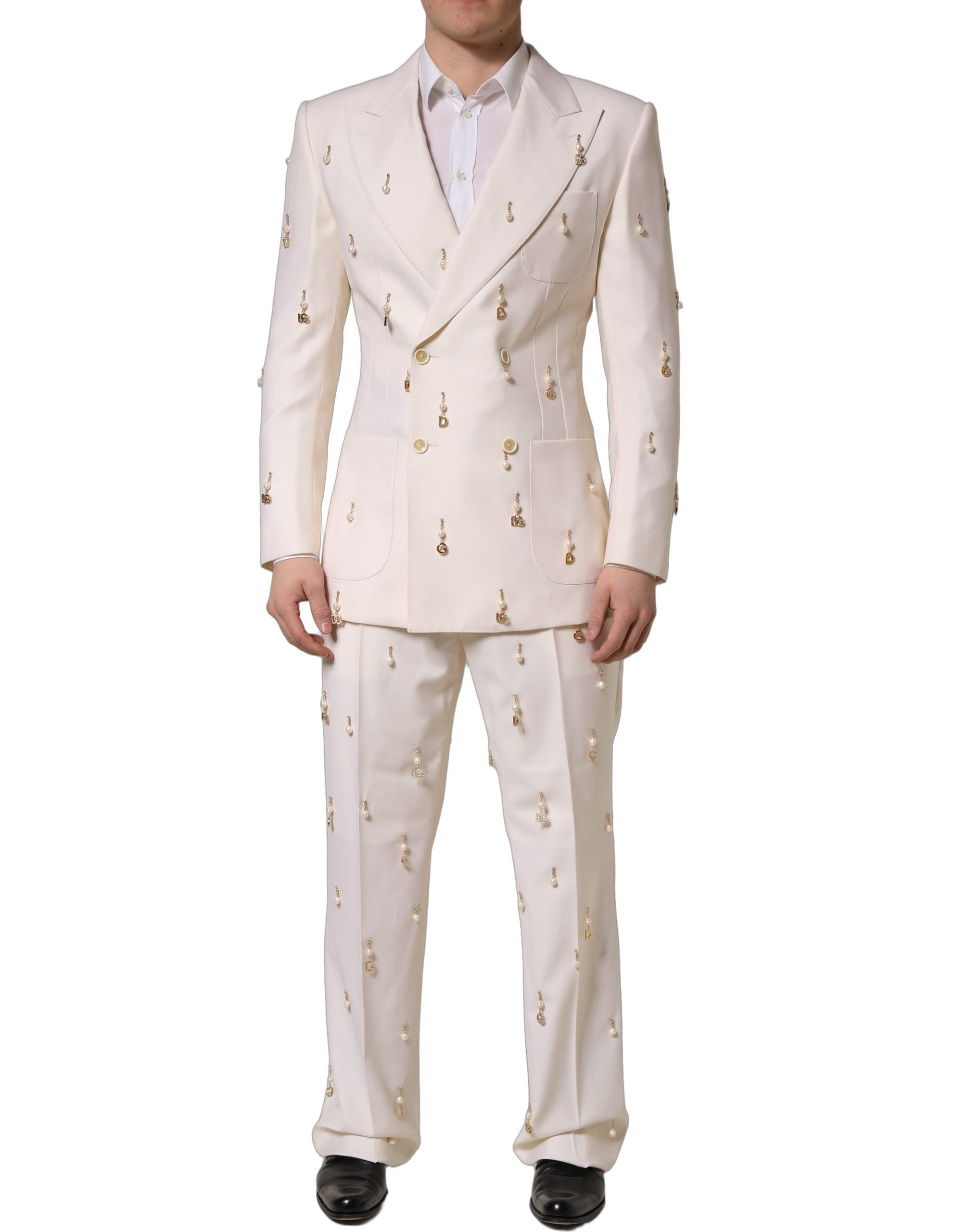 Dolce & Gabbana White Wool Slim Fit Formal 2 Piece Men Suit
