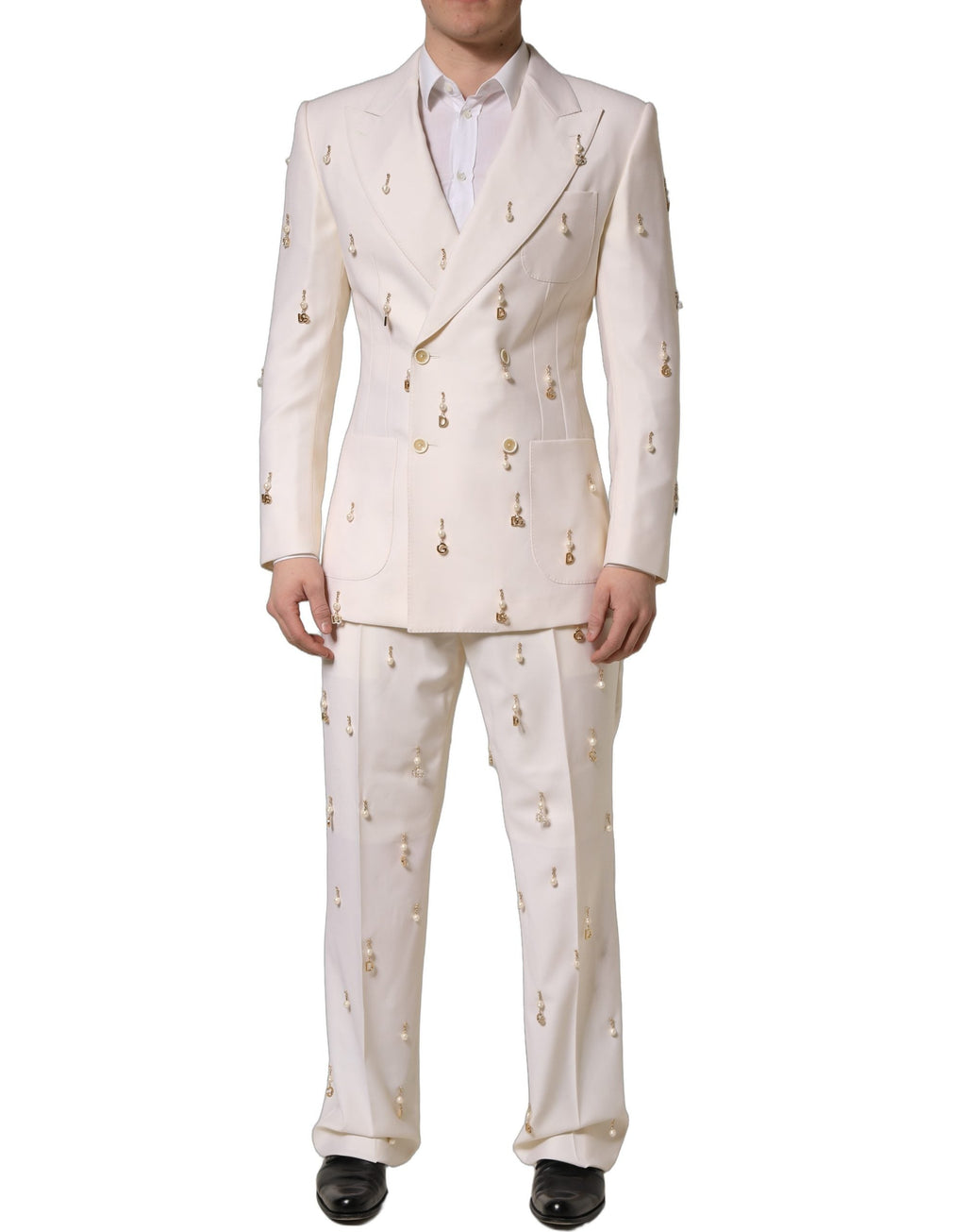 Dolce & Gabbana White Wool Slim Fit Formal 2 Piece Men Suit