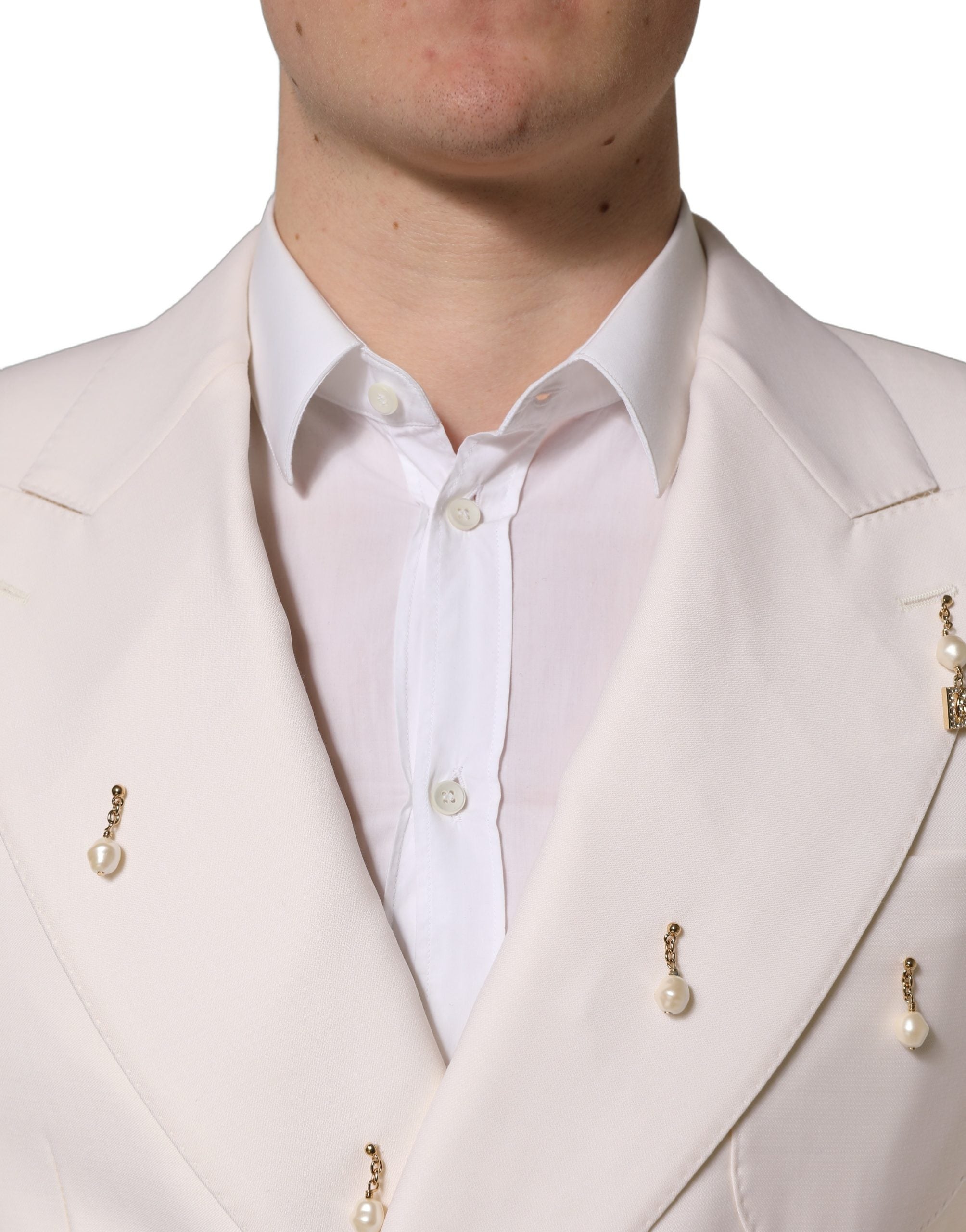 Dolce & Gabbana White Wool Slim Fit Formal 2 Piece Men Suit