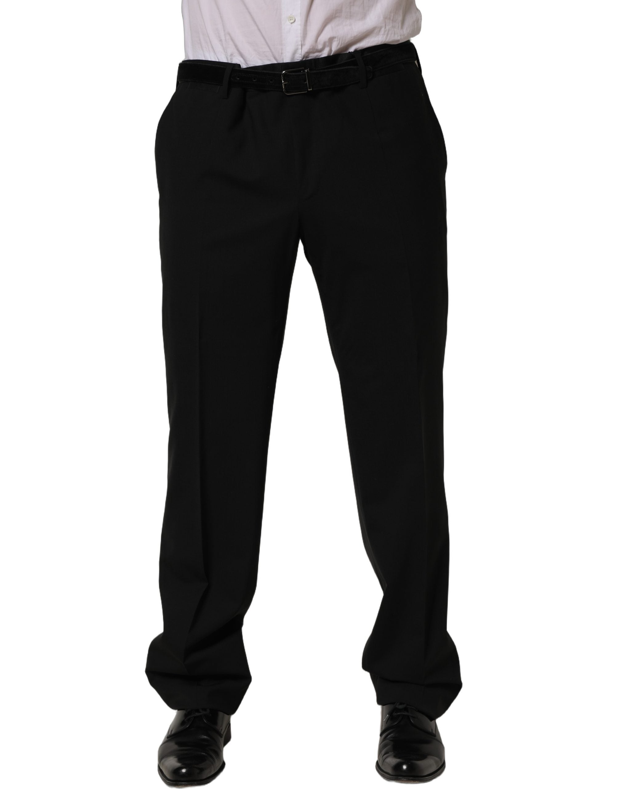 Dolce & Gabbana Black Wool Tapered Leg Dress Trouser Pants