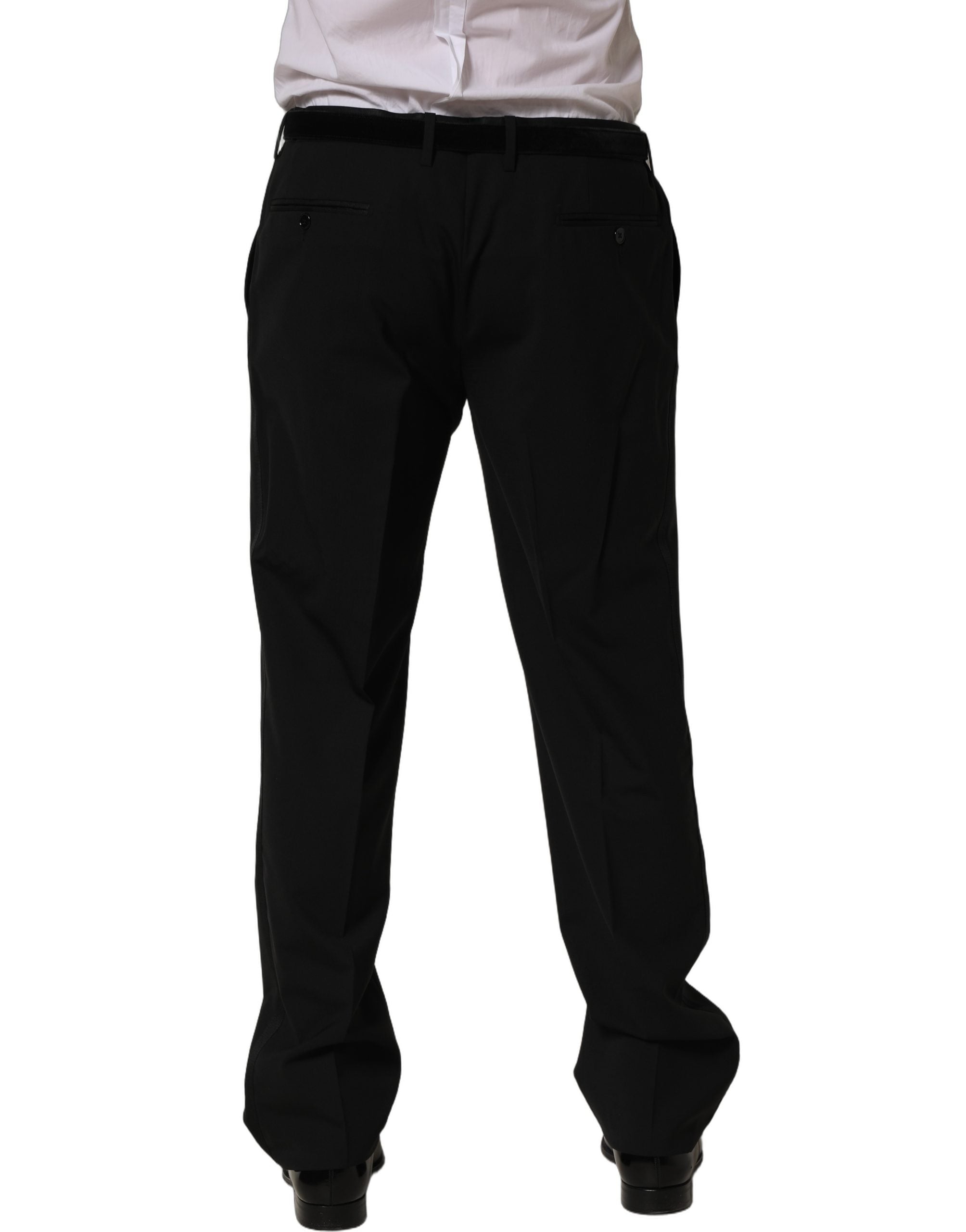 Dolce & Gabbana Black Wool Tapered Leg Dress Trouser Pants