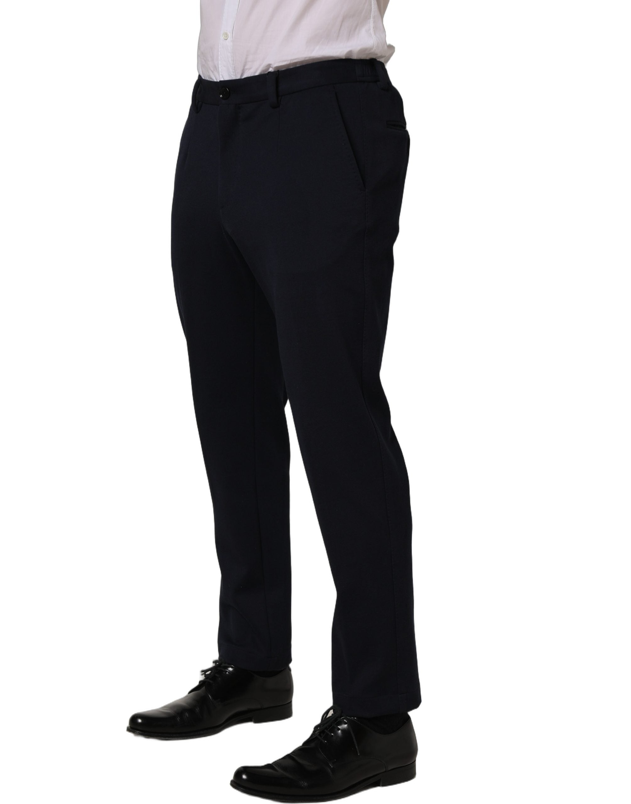 Dolce & Gabbana Black Cotton Tapered Leg Dress Trouser Pants