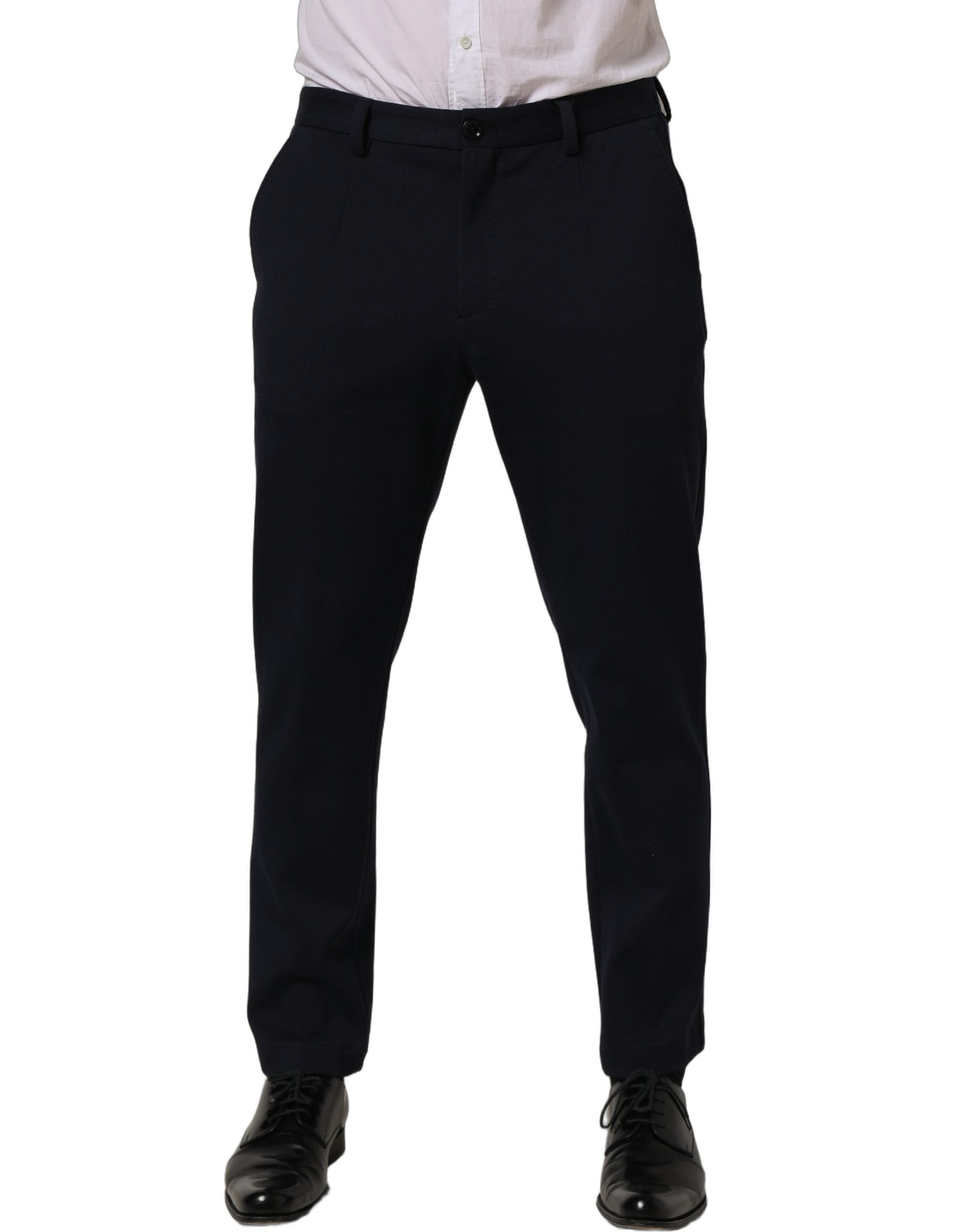 Dolce & Gabbana Black Cotton Tapered Leg Dress Trouser Pants