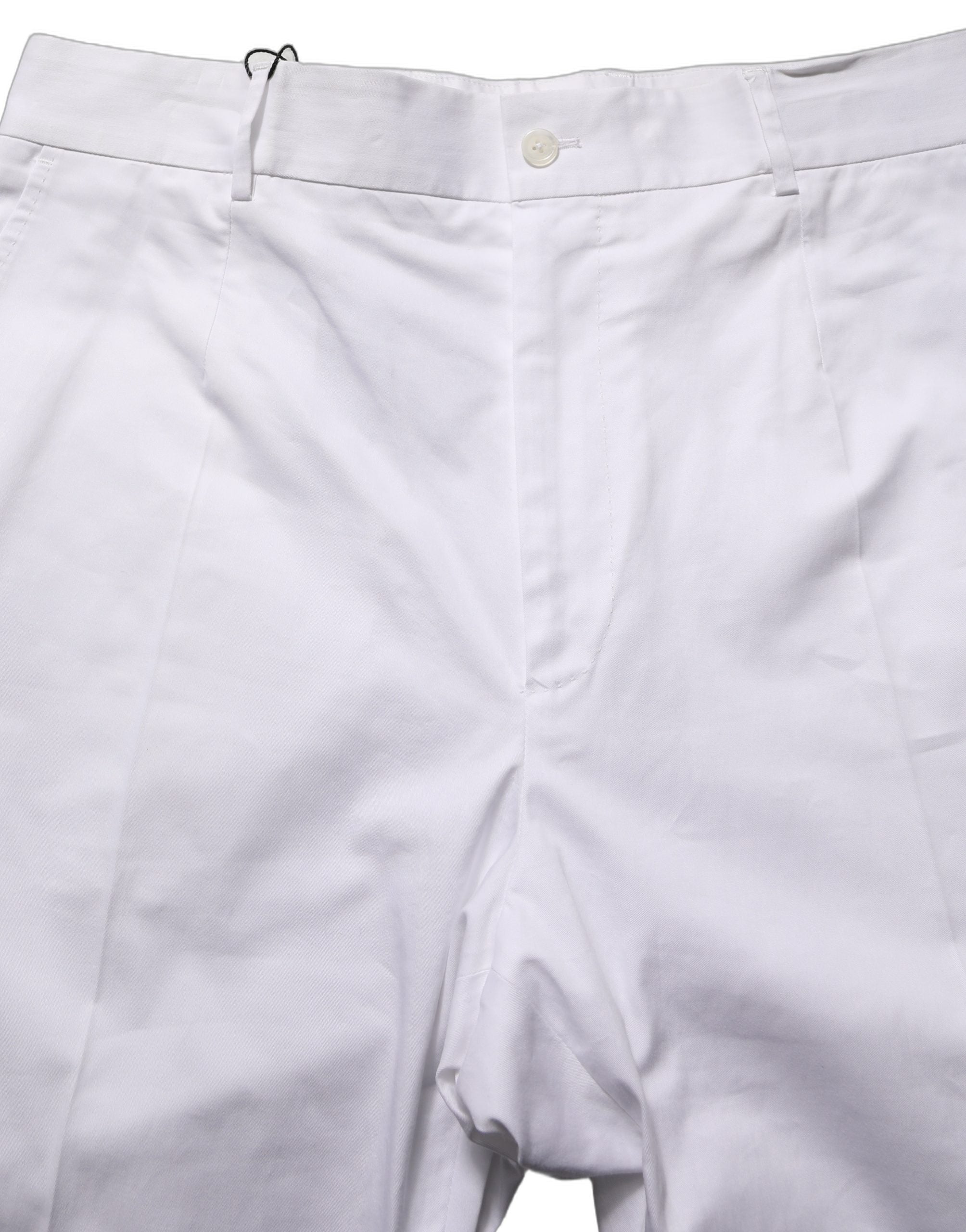 Dolce & Gabbana White Cotton Tapered Leg Dress Trouser Pants