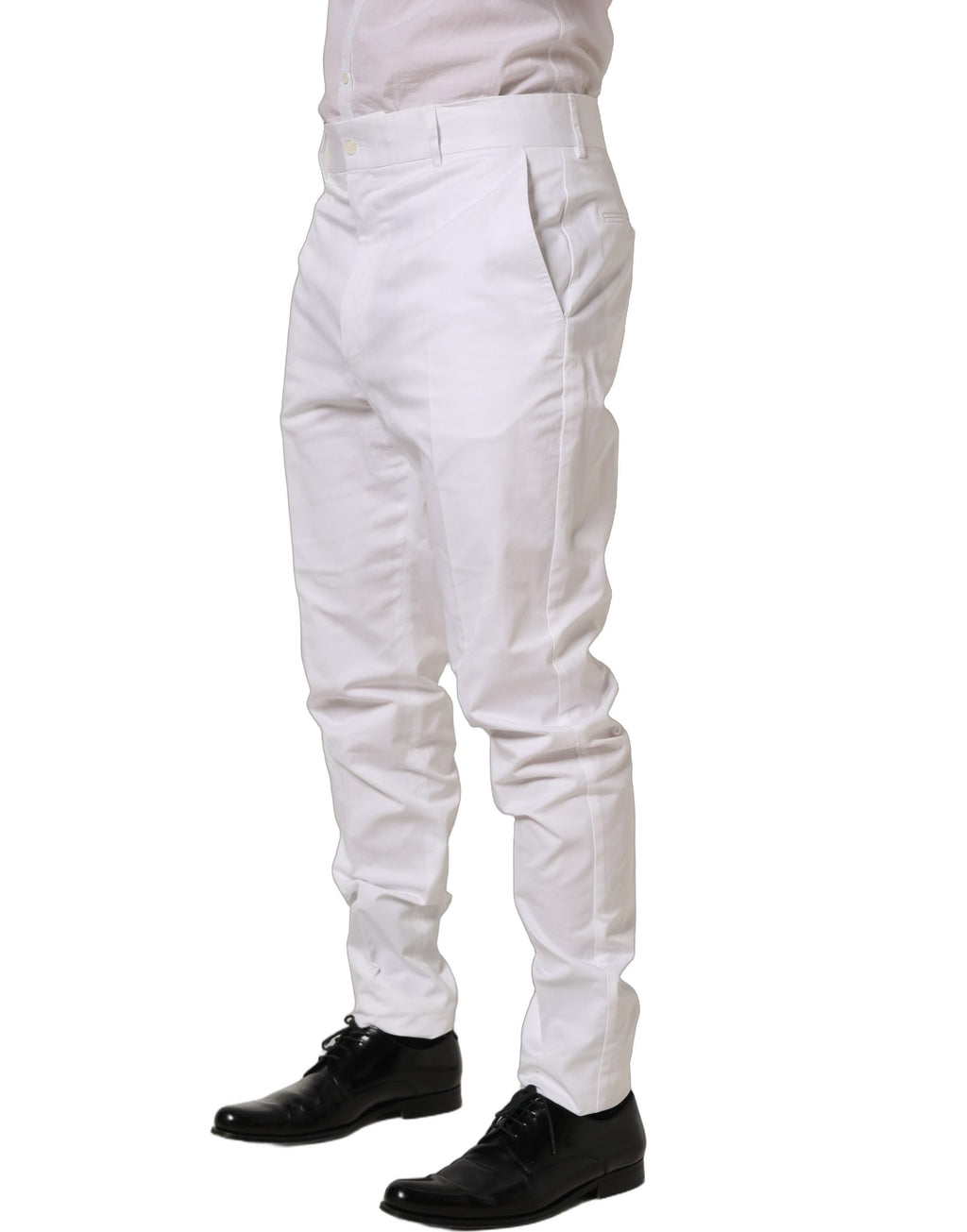 Dolce & Gabbana White Cotton Tapered Leg Dress Trouser Pants
