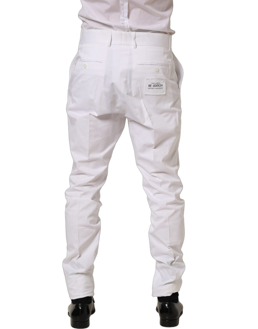 Dolce & Gabbana White Cotton Tapered Leg Dress Trouser Pants
