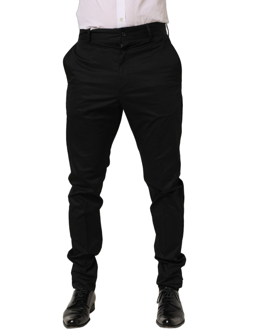 Dolce & Gabbana Black Cotton Tapered Leg Dress Trouser Pants