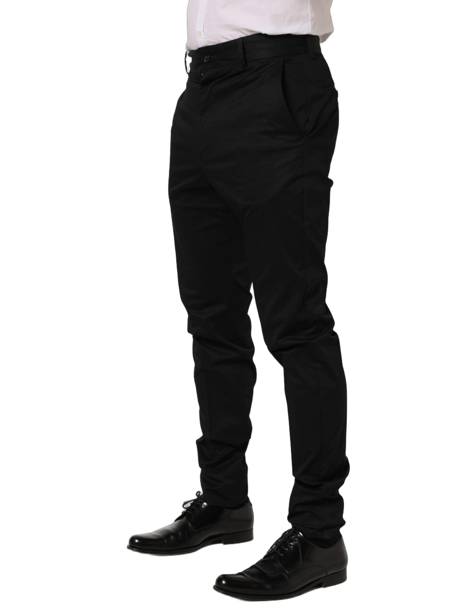 Dolce & Gabbana Black Cotton Tapered Leg Dress Trouser Pants