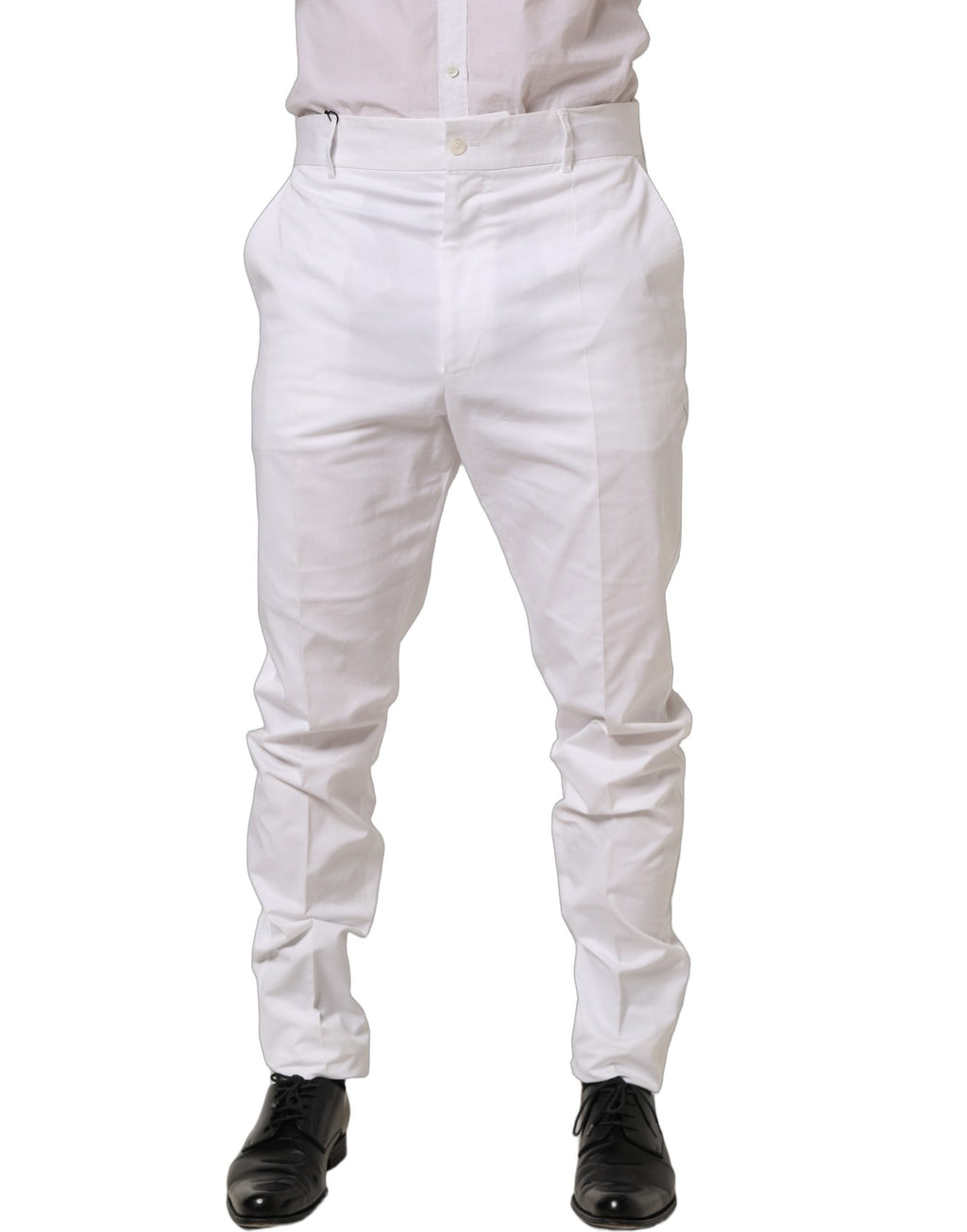 Dolce & Gabbana White Cotton Tapered Leg Dress Trouser Pants