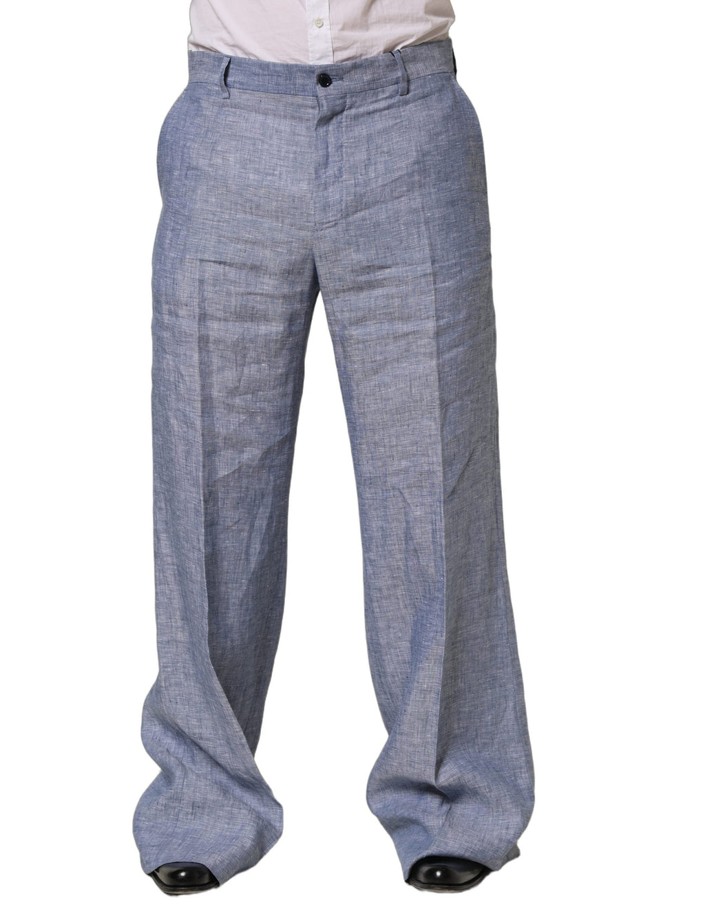 Dolce & Gabbana Light Blue Linen Straight Dress Trouser Pants