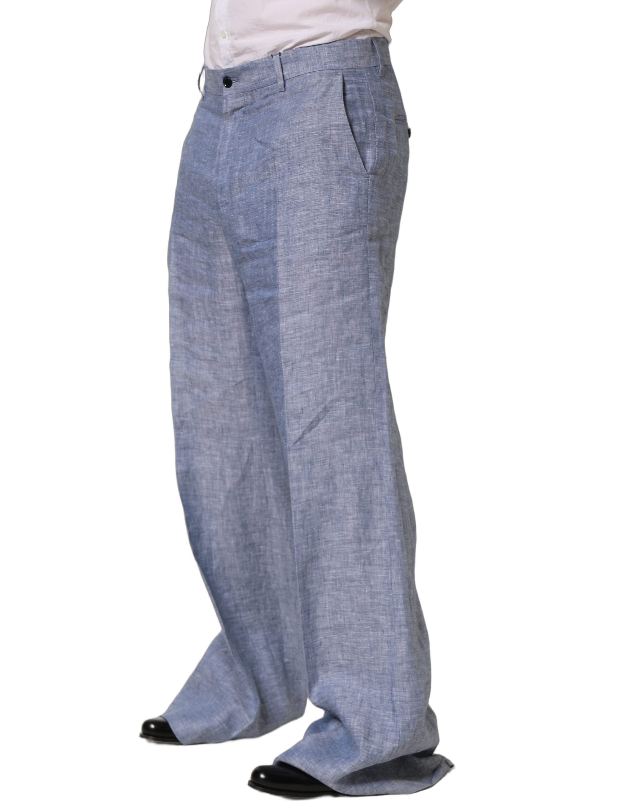 Dolce & Gabbana Light Blue Linen Straight Dress Trouser Pants