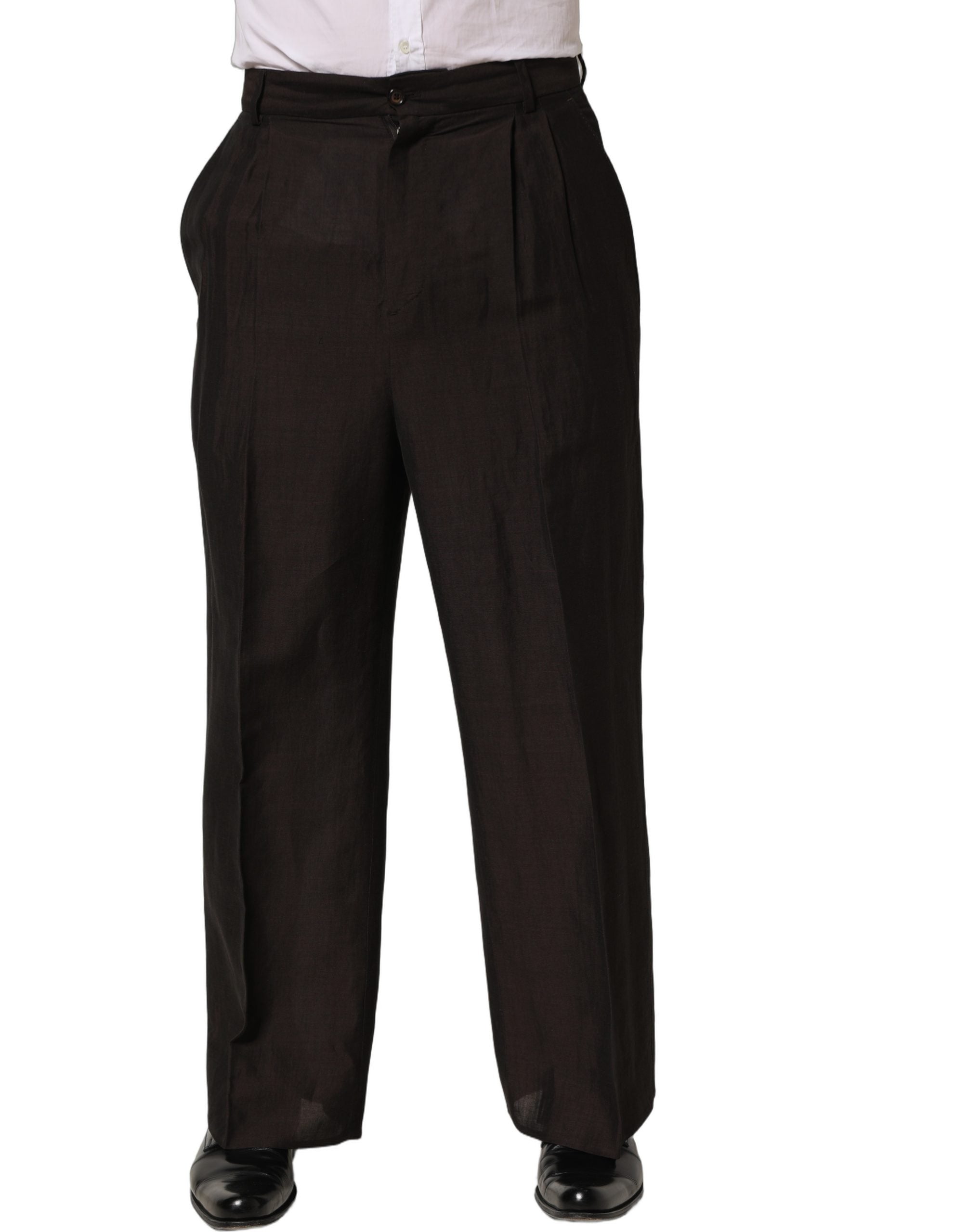 Dolce & Gabbana Brown Linen Straight Men Dress Trouser Pants