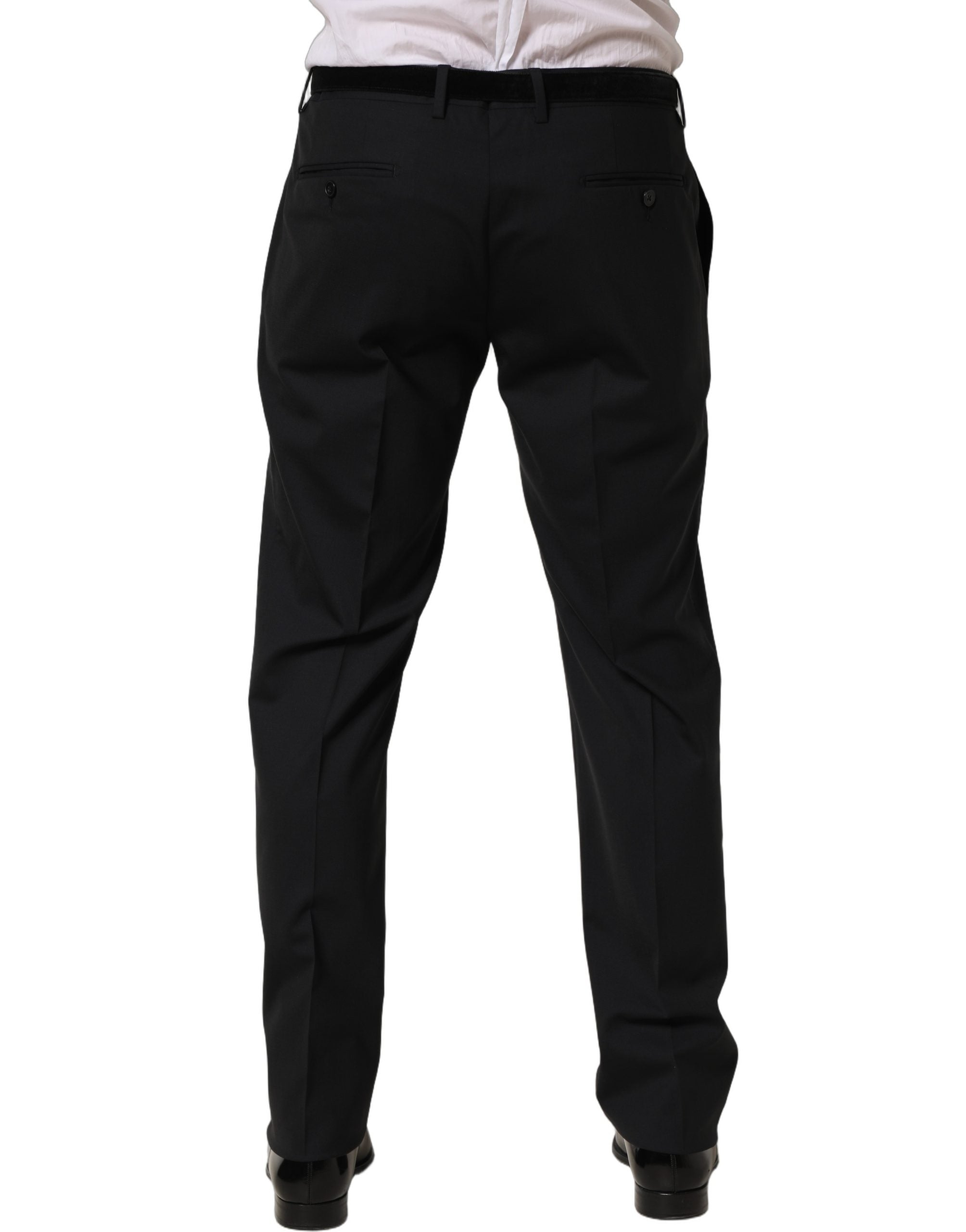 Dolce & Gabbana Black Wool Tapered Leg Dress Trouser Pants