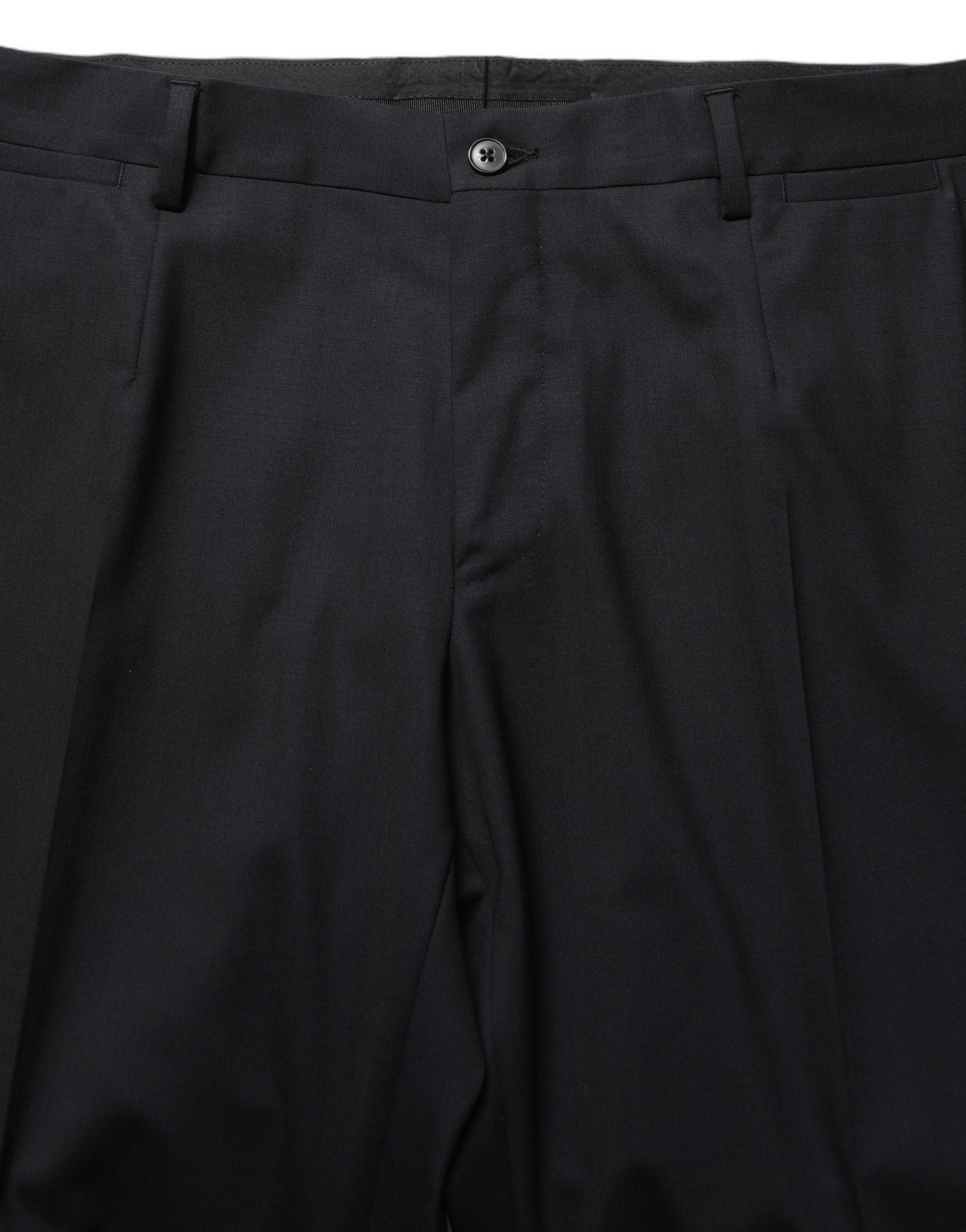 Dolce & Gabbana Black Wool Tapered Leg Dress Trouser Pants