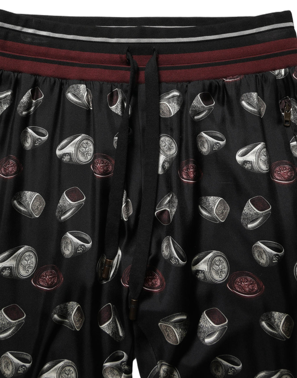 Dolce & Gabbana Pants Black Ring Print Silk Jogging Trousers