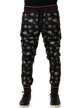 Dolce & Gabbana Pants Black Ring Print Silk Jogging Trousers