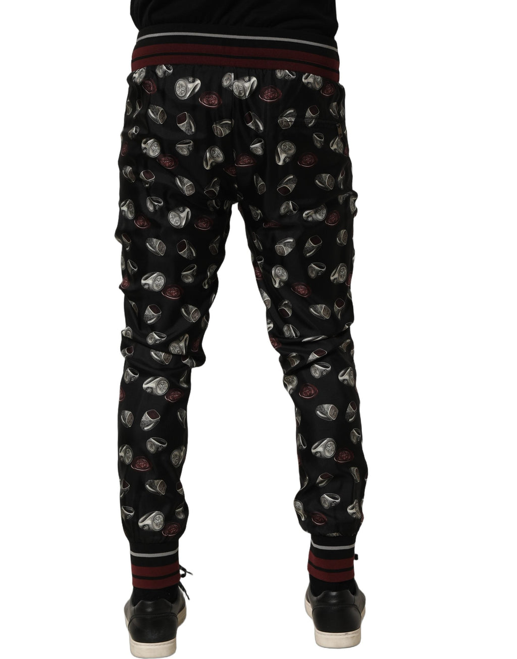 Dolce & Gabbana Pants Black Ring Print Silk Jogging Trousers