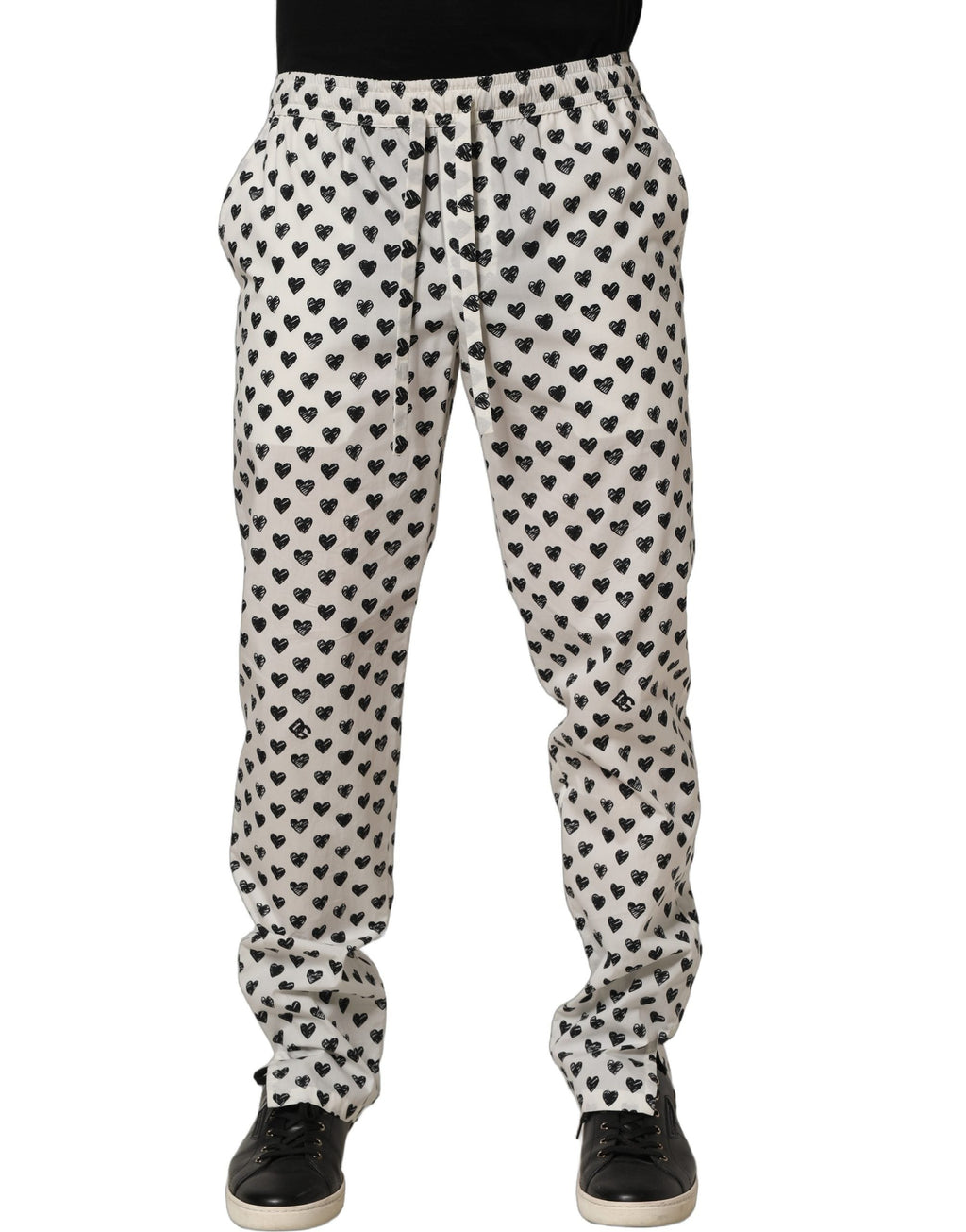 Dolce & Gabbana White Graphic Heart Print Men Trousers Pants