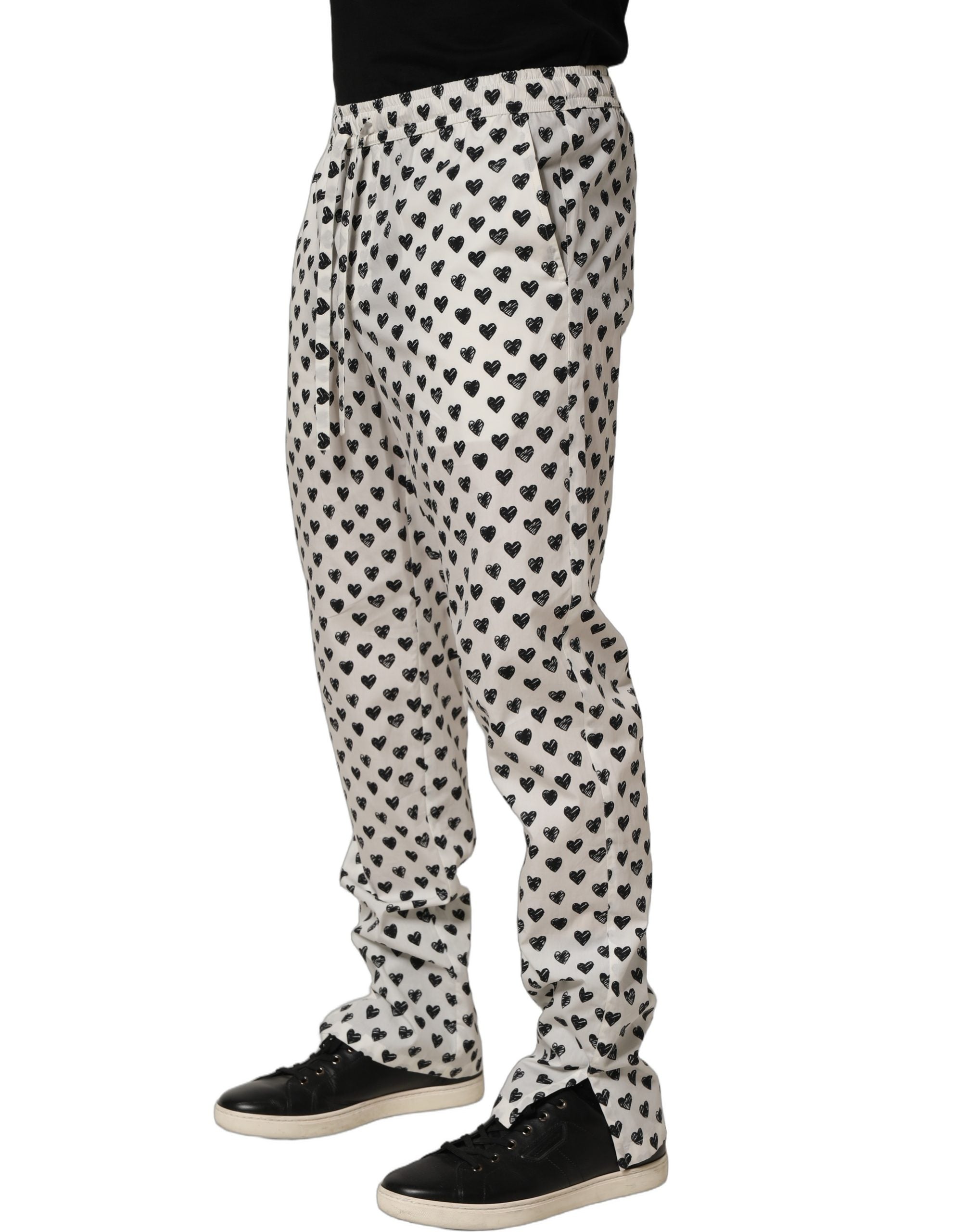 Dolce & Gabbana White Graphic Heart Print Men Trousers Pants