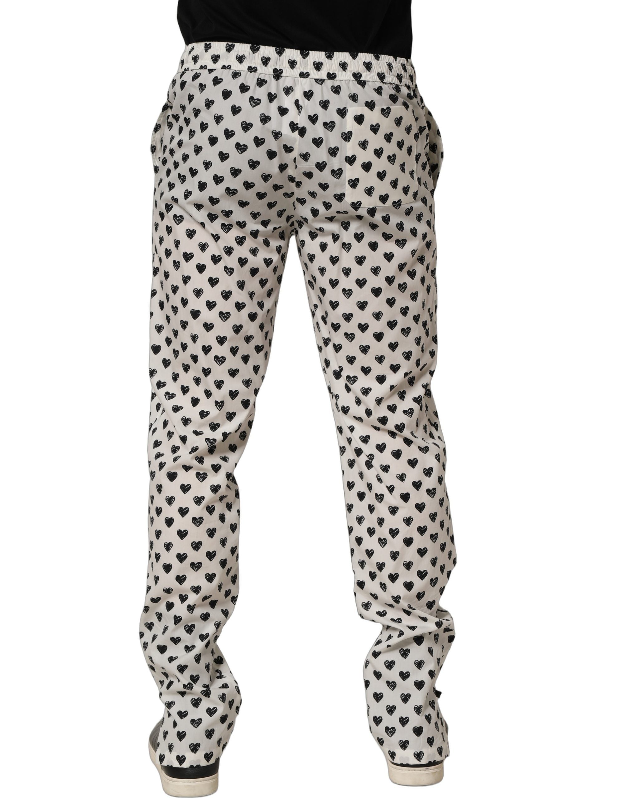 Dolce & Gabbana White Graphic Heart Print Men Trousers Pants