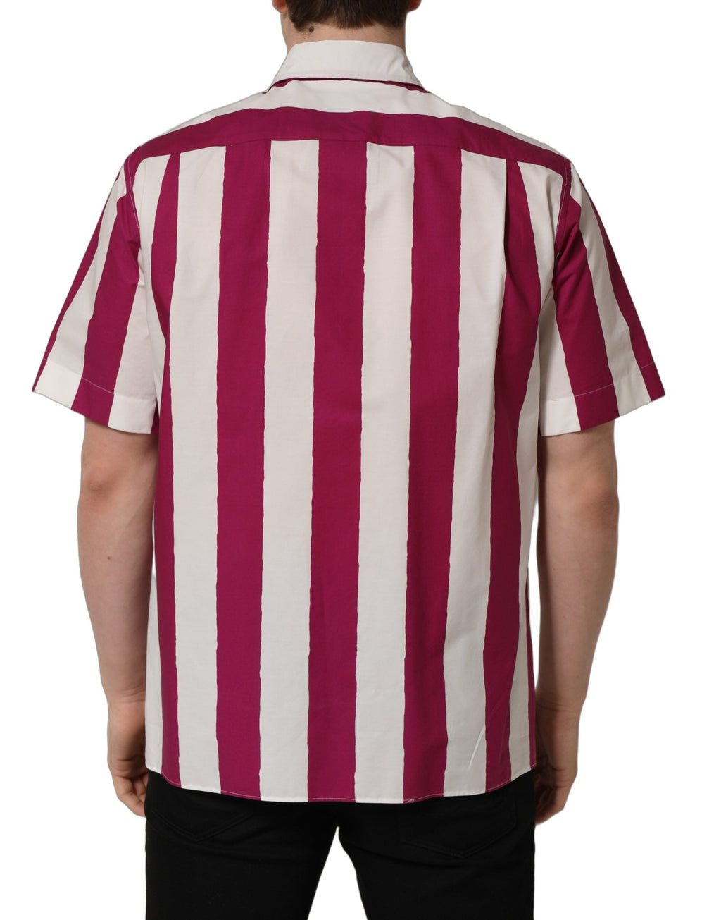 Dolce & Gabbana White Maroon Striped Men Short Sleeves Shirt