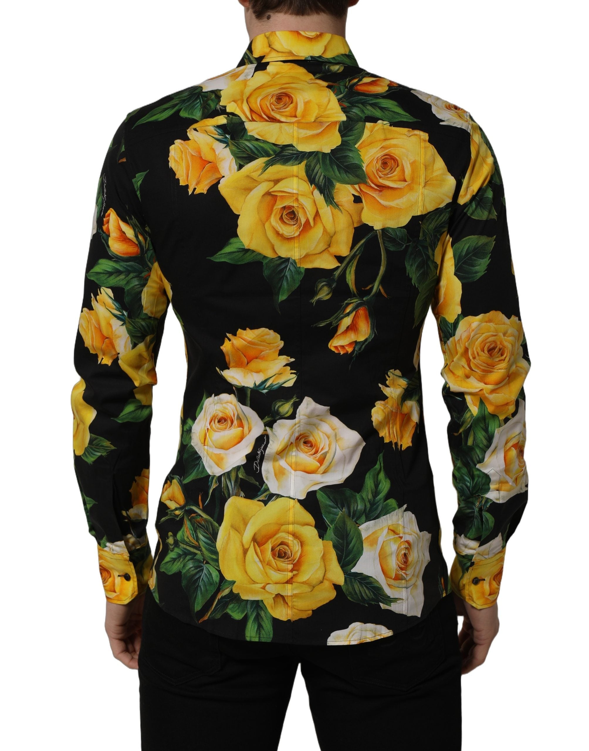 Dolce & Gabbana Black Floral Stretch Cotton SICILIA Fit Dress Shirt